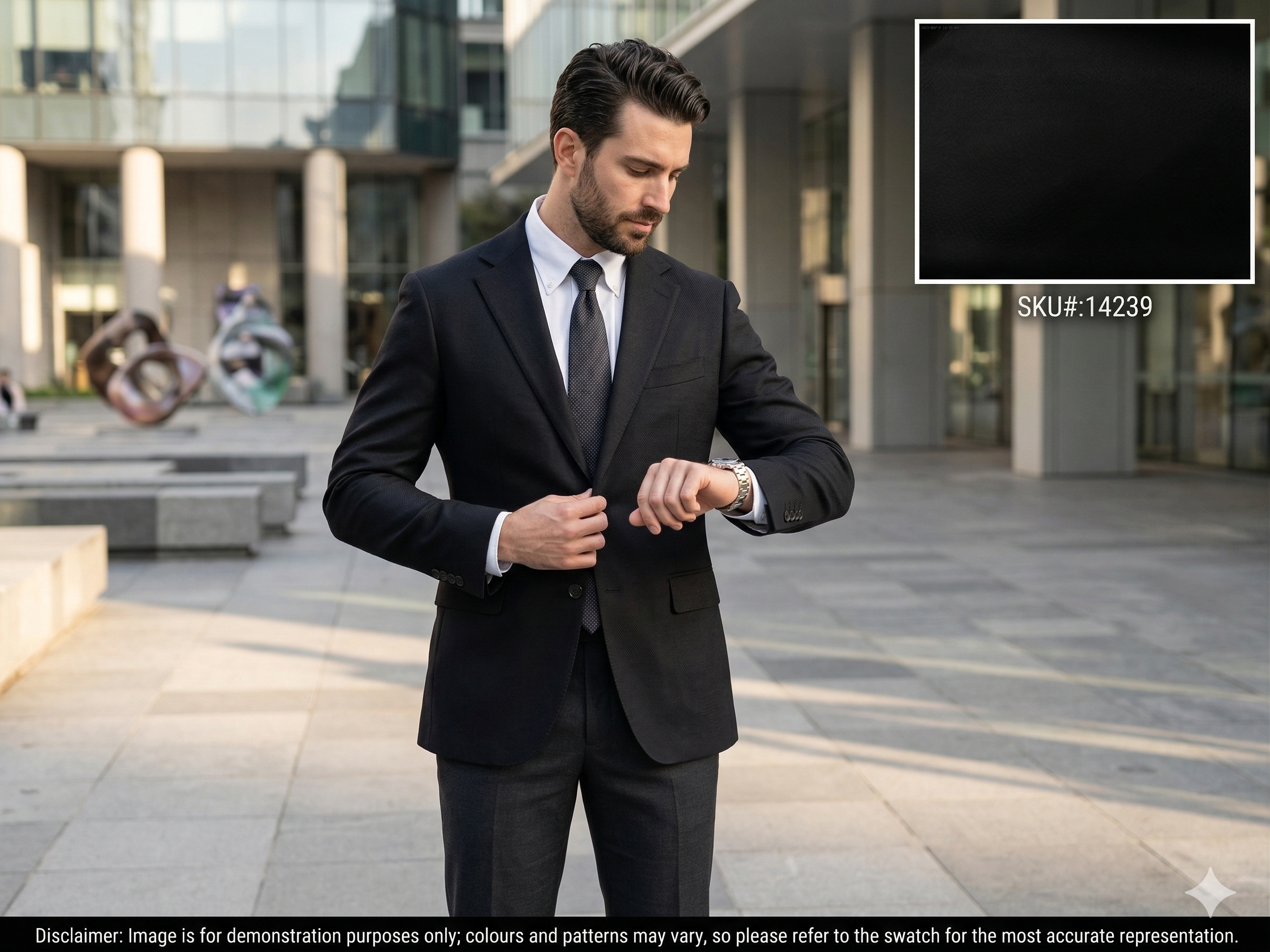 Man with Black Birdseye Worsted Wool Blazer Suiting