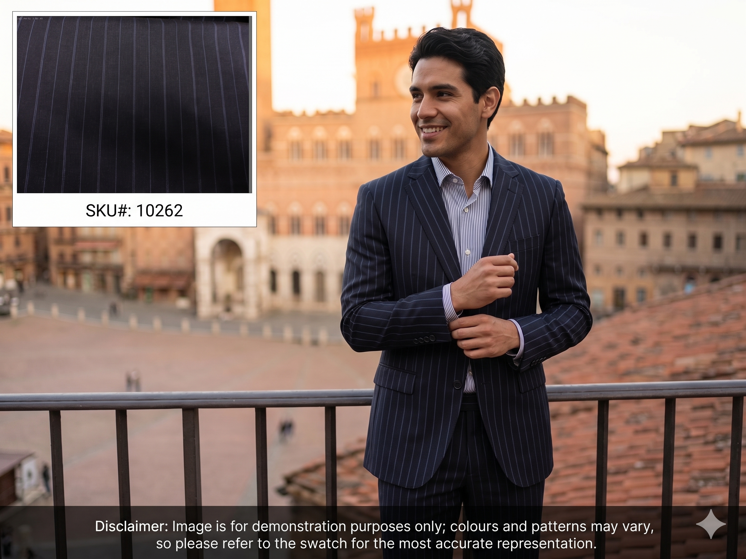 Man with Black Blue Stripe Worsted Wool Suiting