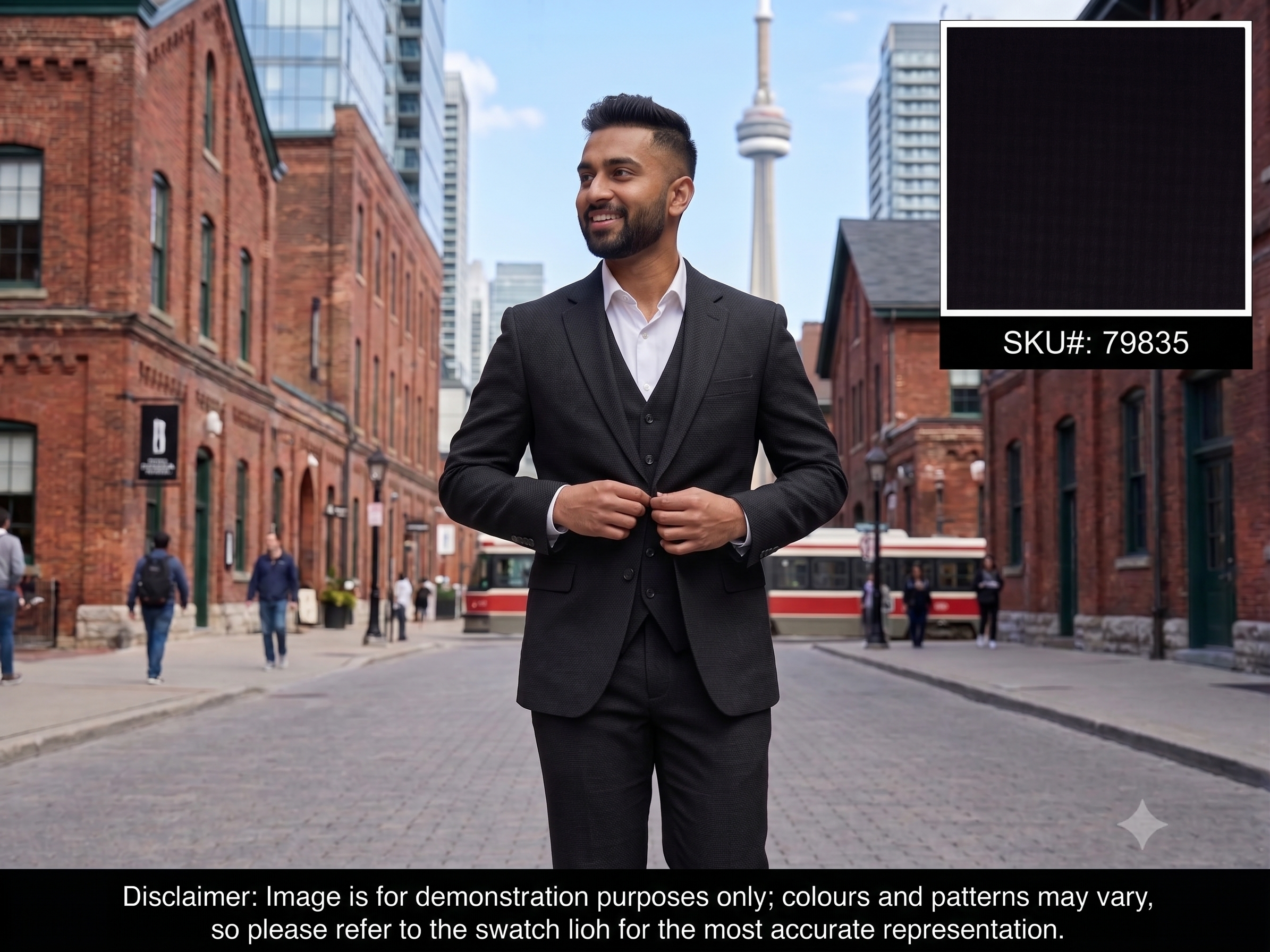 Man with Black Check Worsted Wool Suiting
