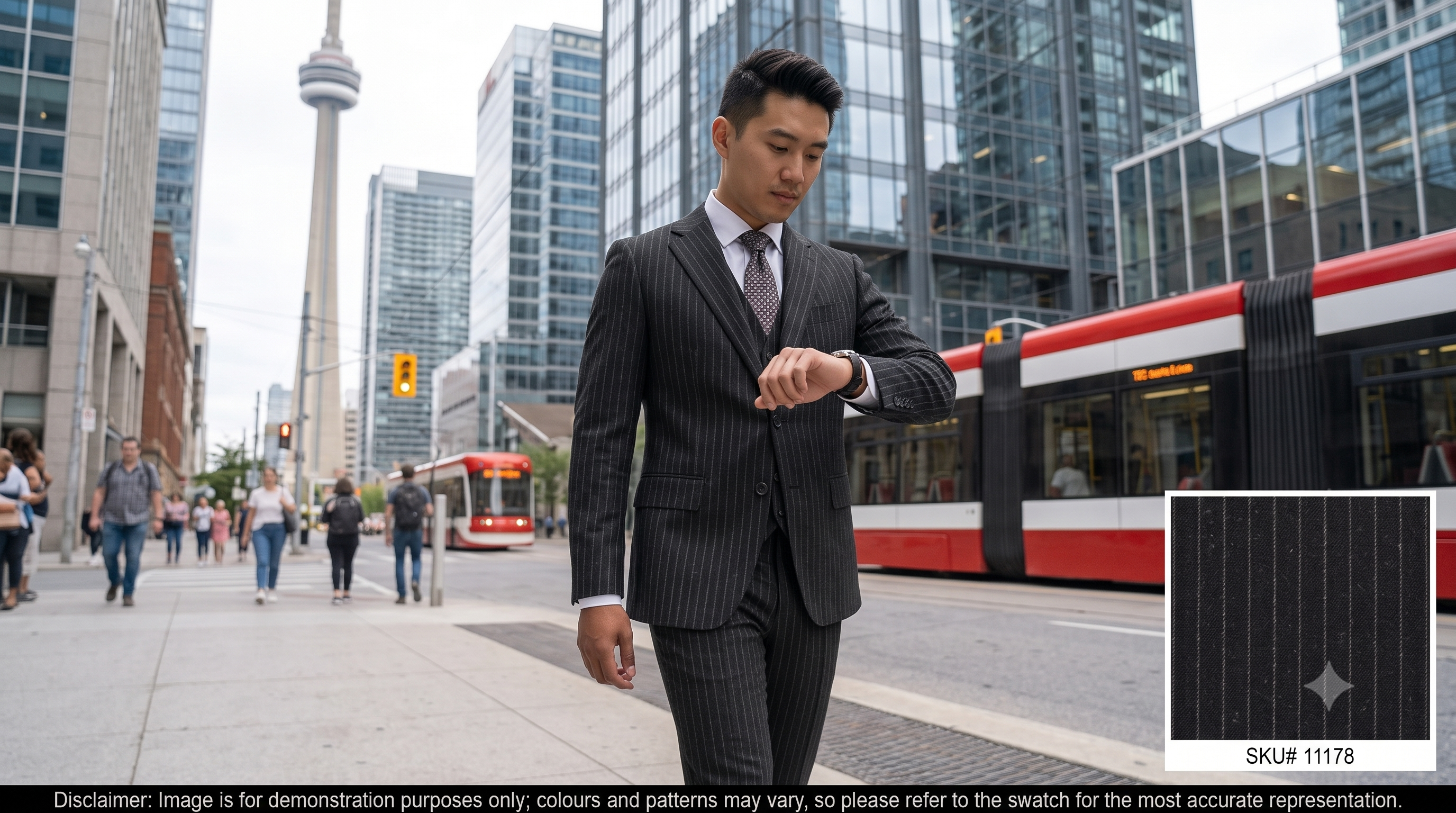 Man with Black Gold Stripe Worsted Wool Suiting