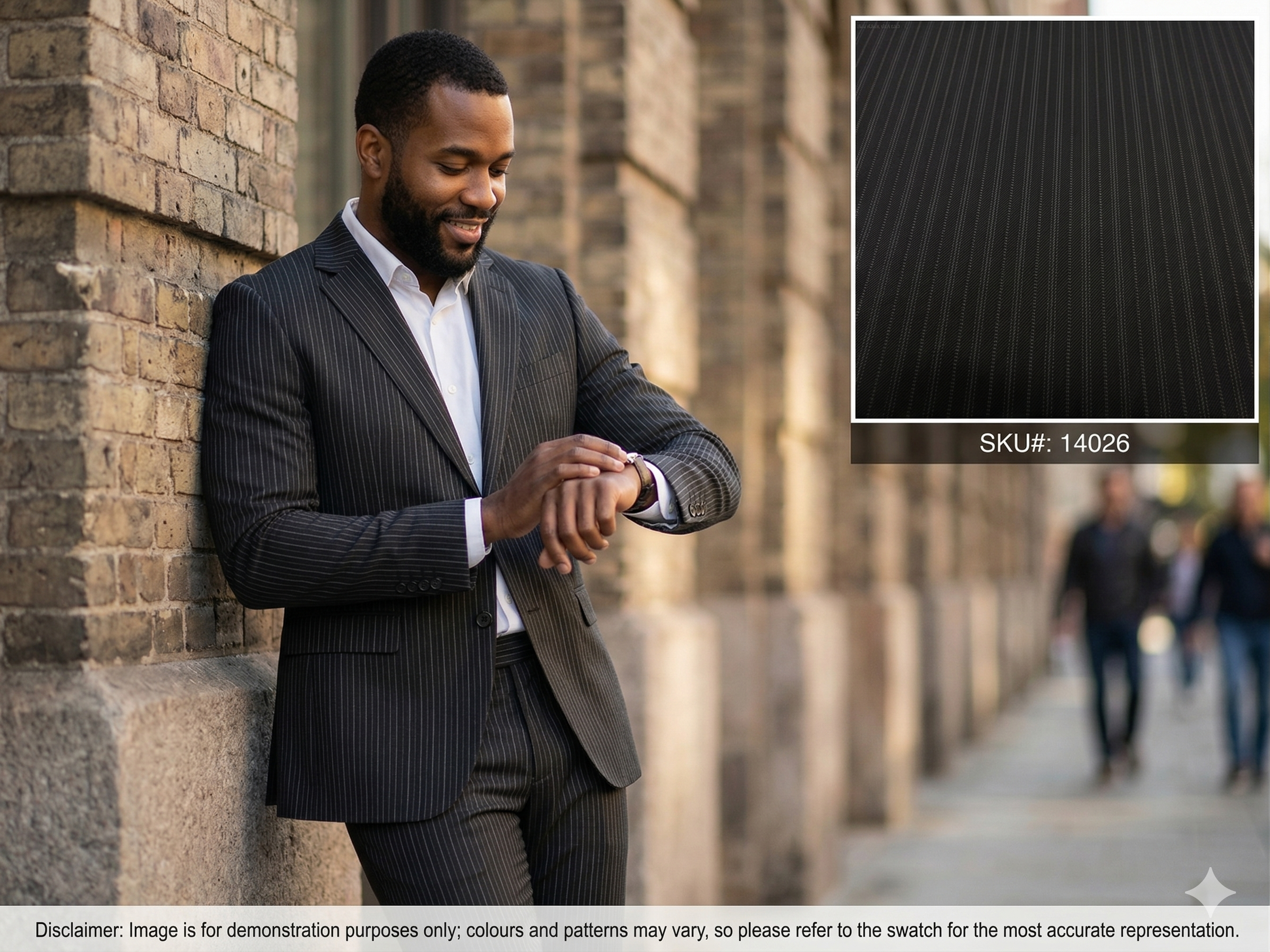 Man with Black Grey Stripe Worsted Wool Suiting