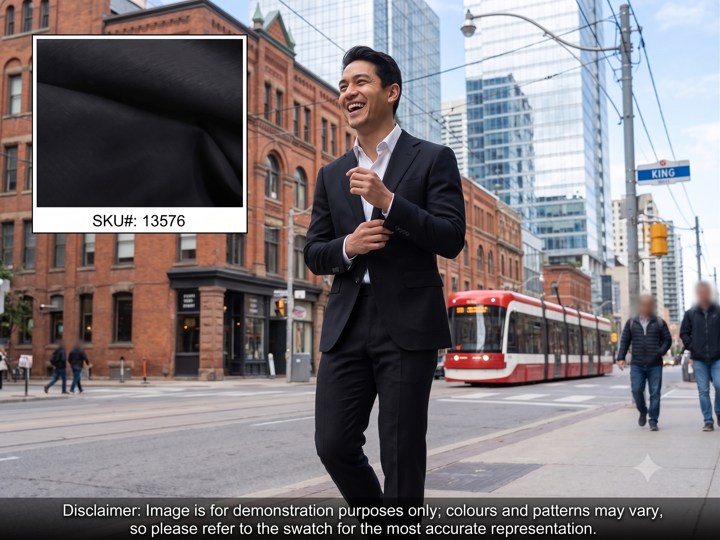 Man with Black Plain Silk Linen Suiting