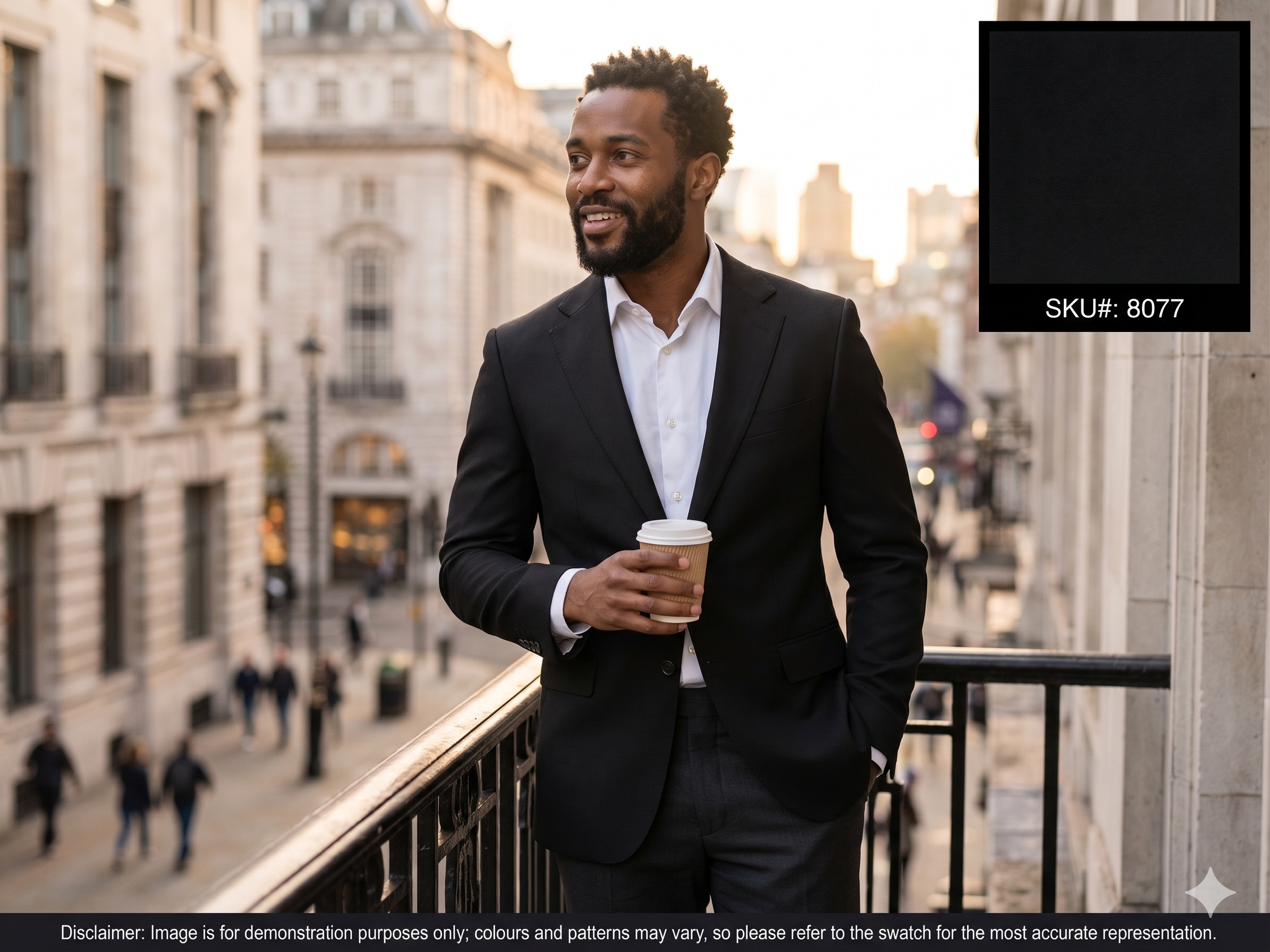 Man with Black Plain Worsted Wool Blazer