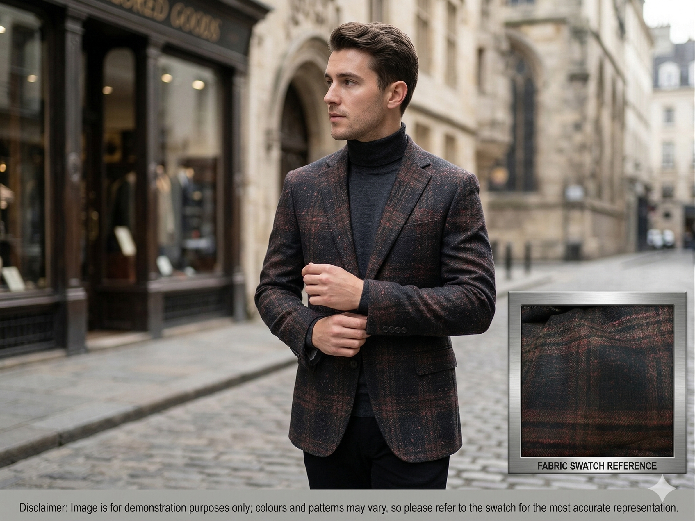 Man with Black Red Windowpane Check Cashmere Wool Blazer