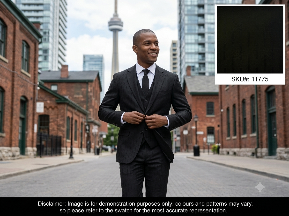 Man with Black Stripe Wool Formal Suiting