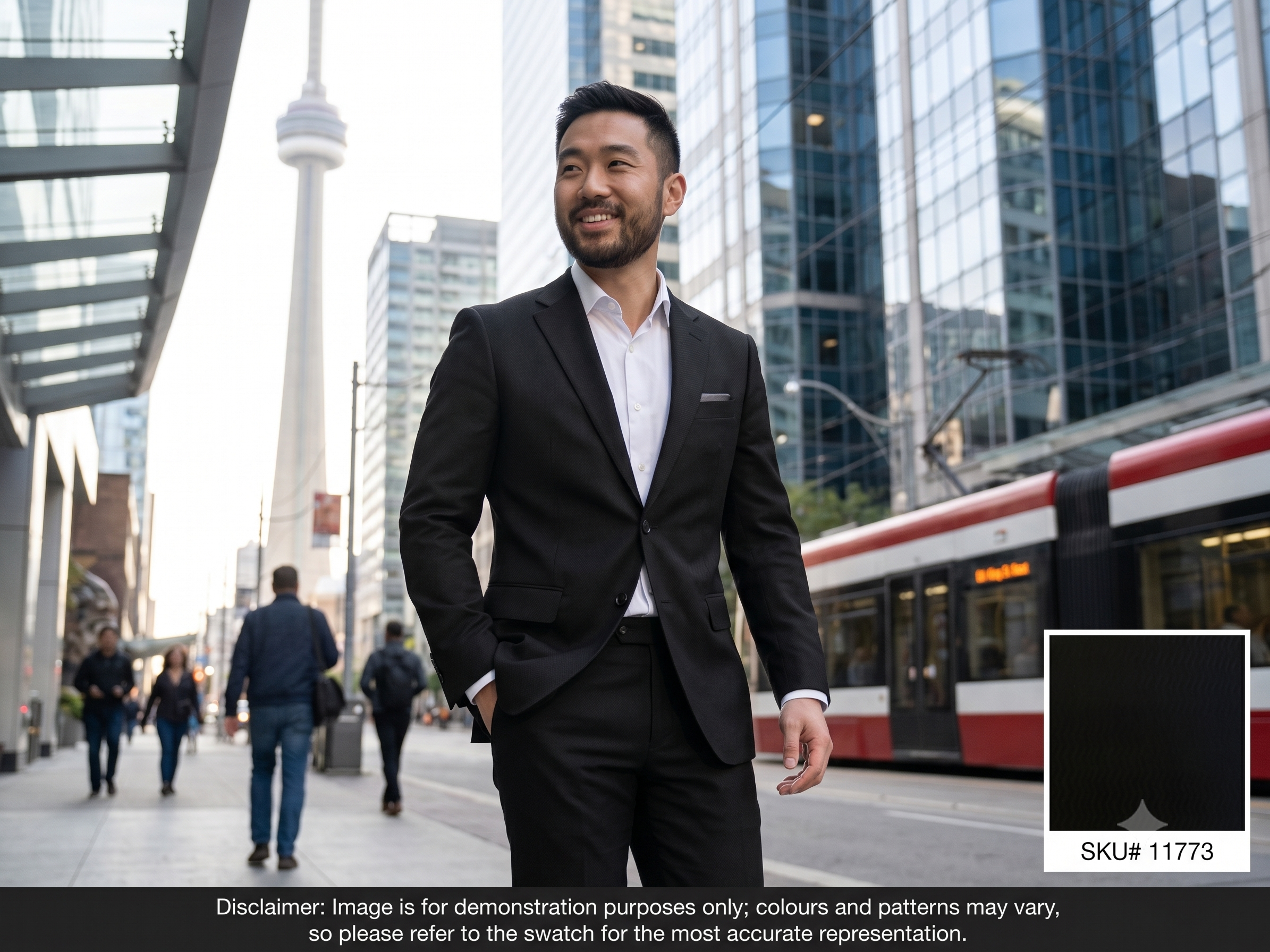 Man with Black Stripe Wool Formal Suiting