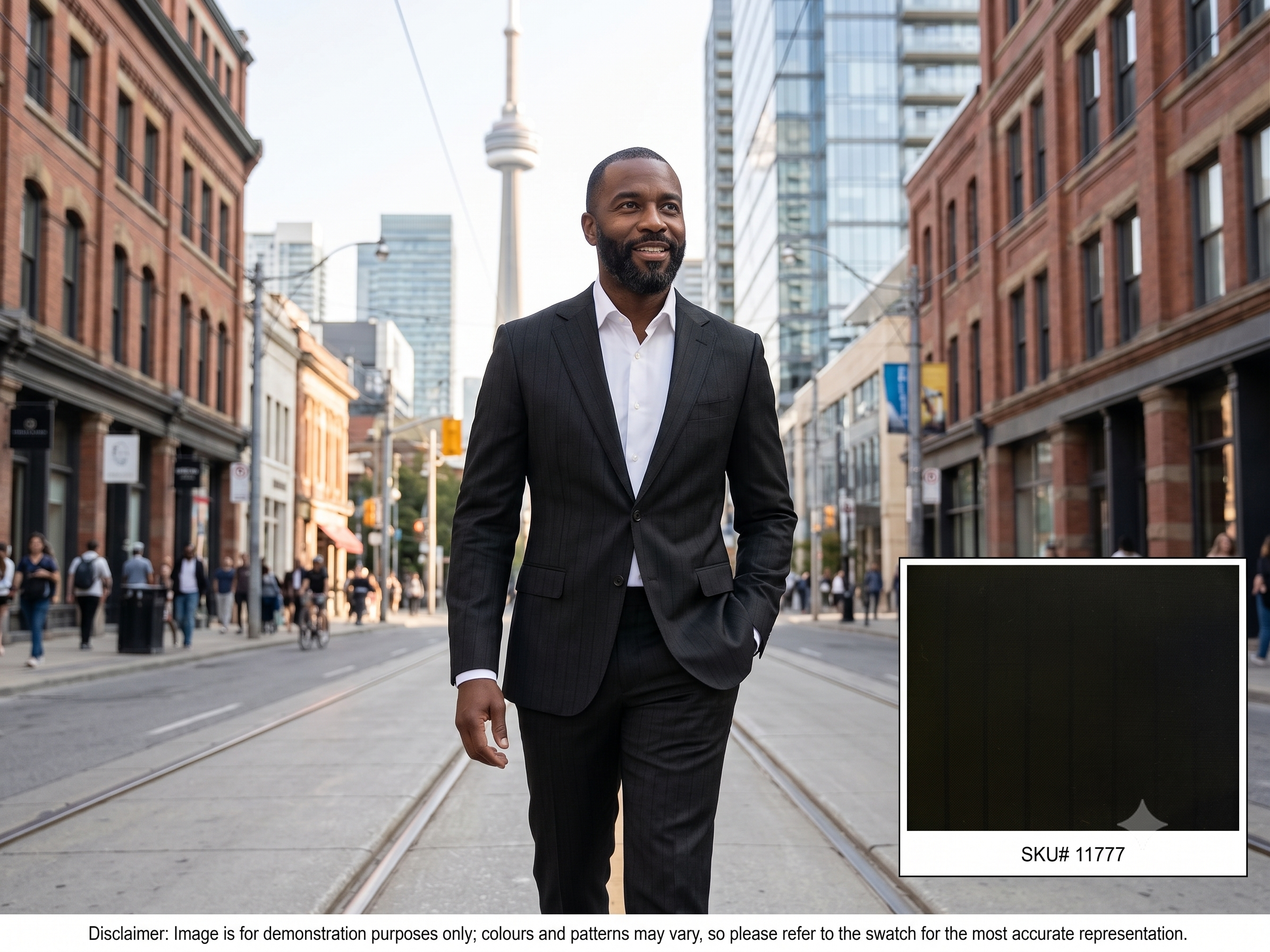 Man with Black Stripe Worsted Wool Suiting