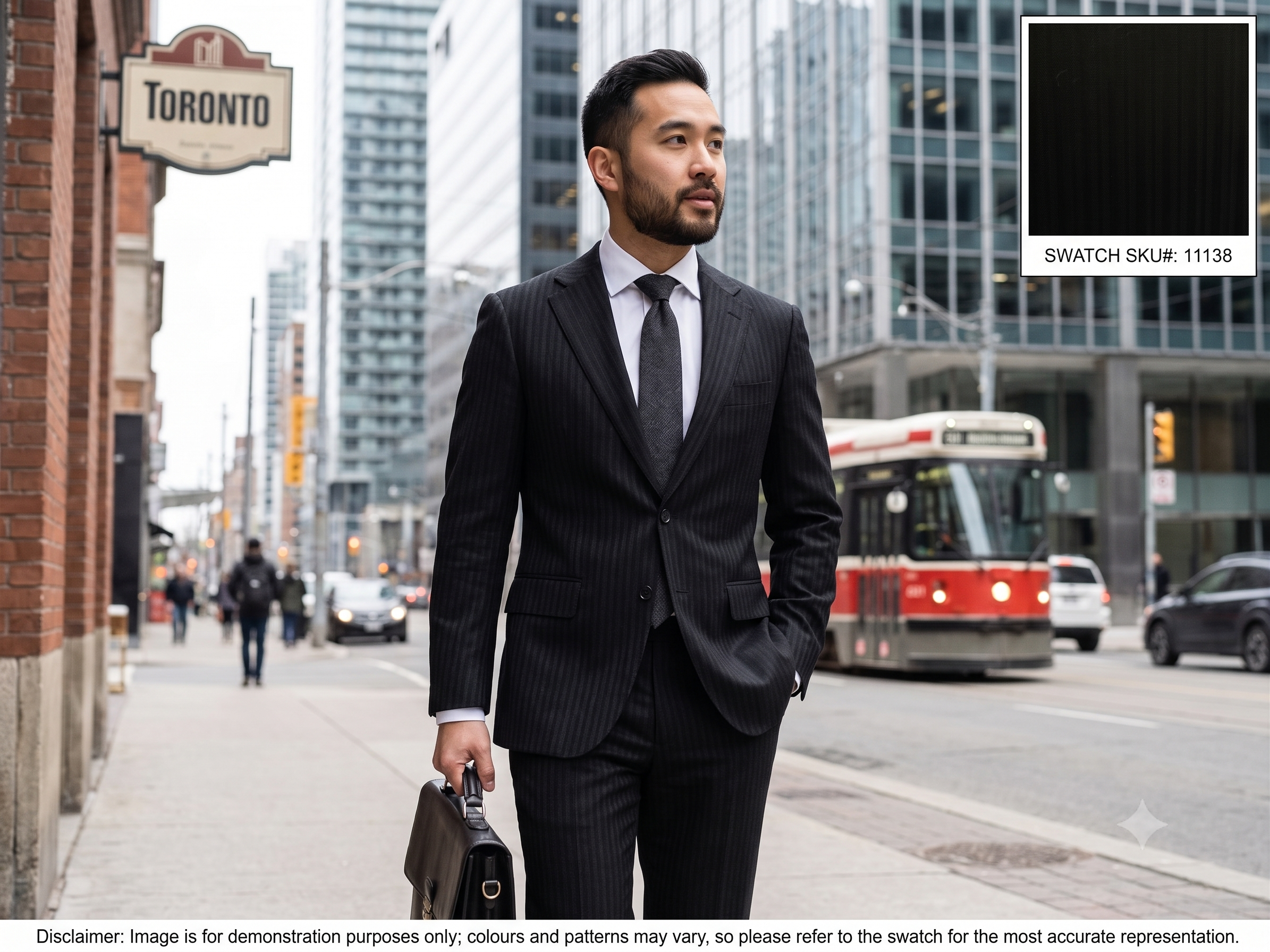 Man with Black Tone Stripe Worsted Wool Suiting