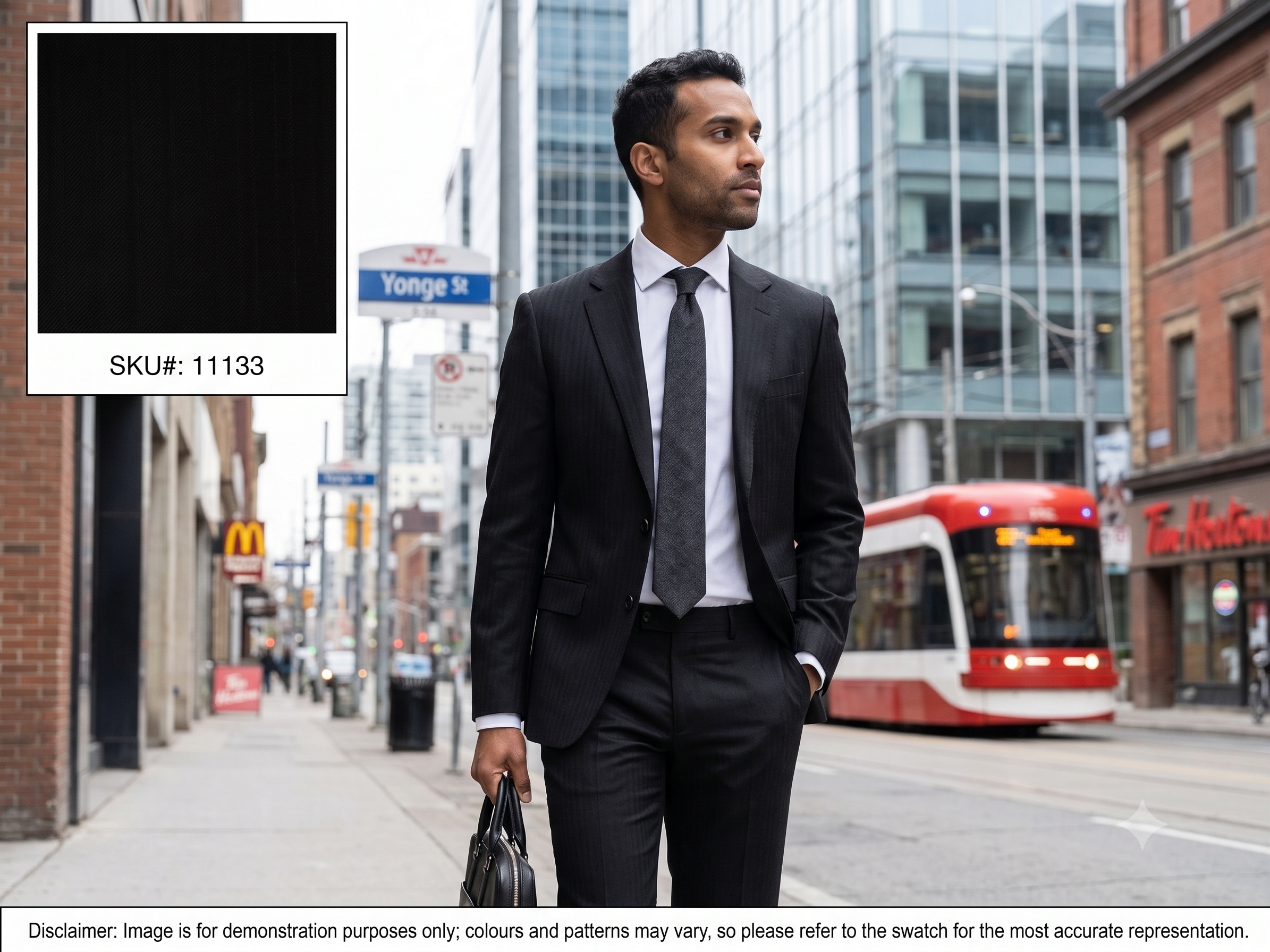 Man with Black Tone Stripe Worsted Wool Suiting