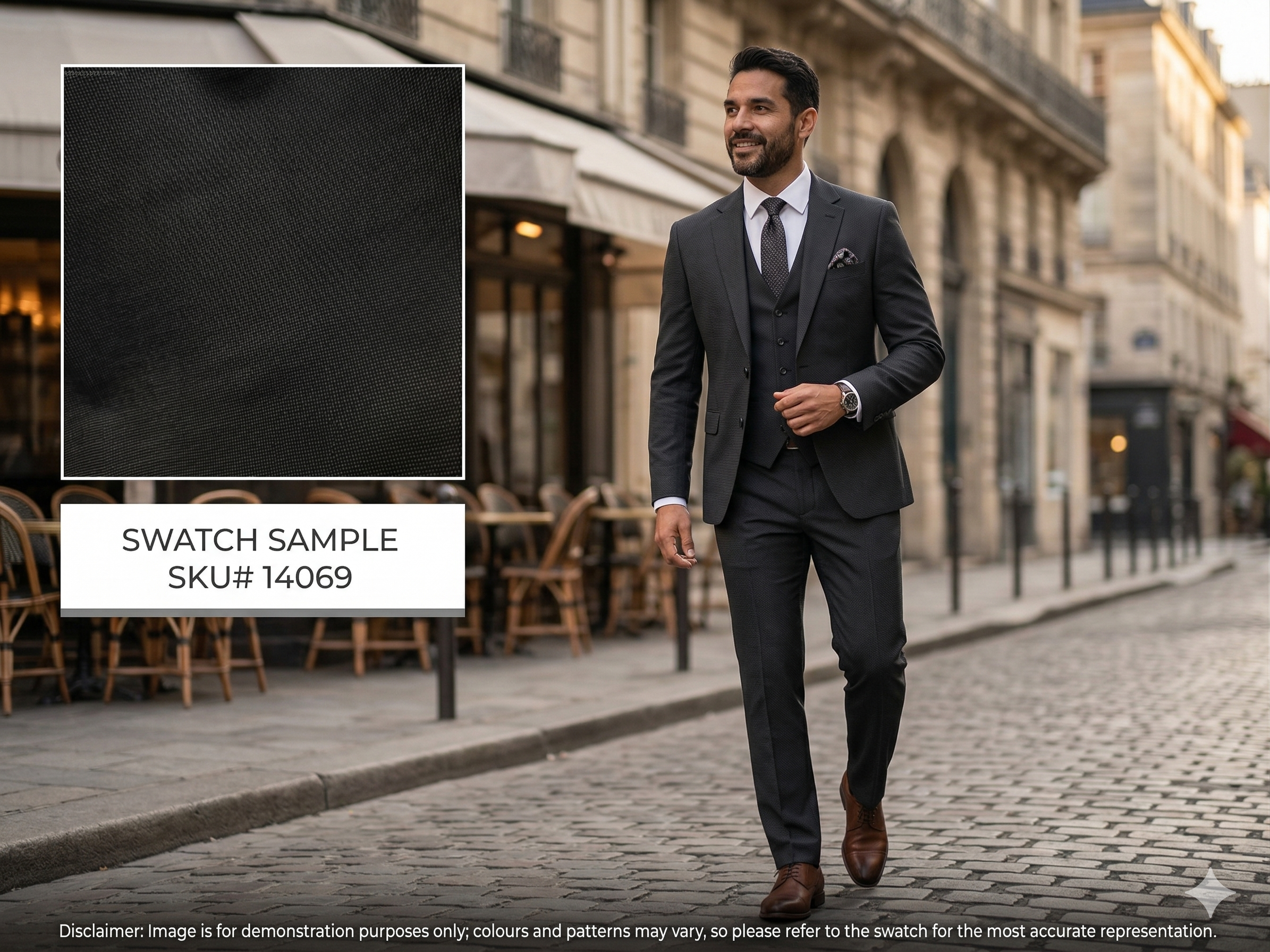 Man with Black White Birdseye Worsted Wool Suiting