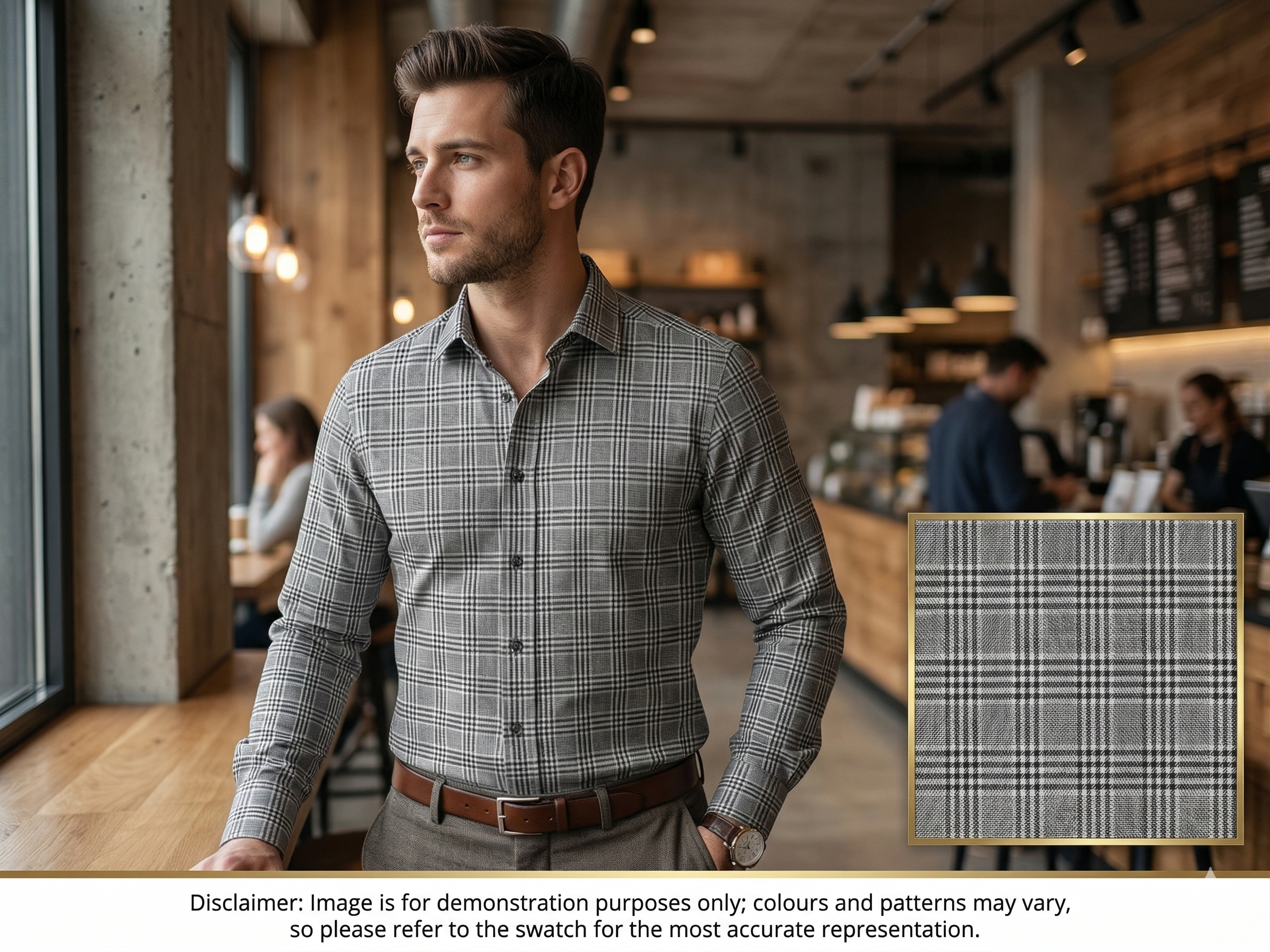 Man with Black White Check Egyptian Cotton Shirting