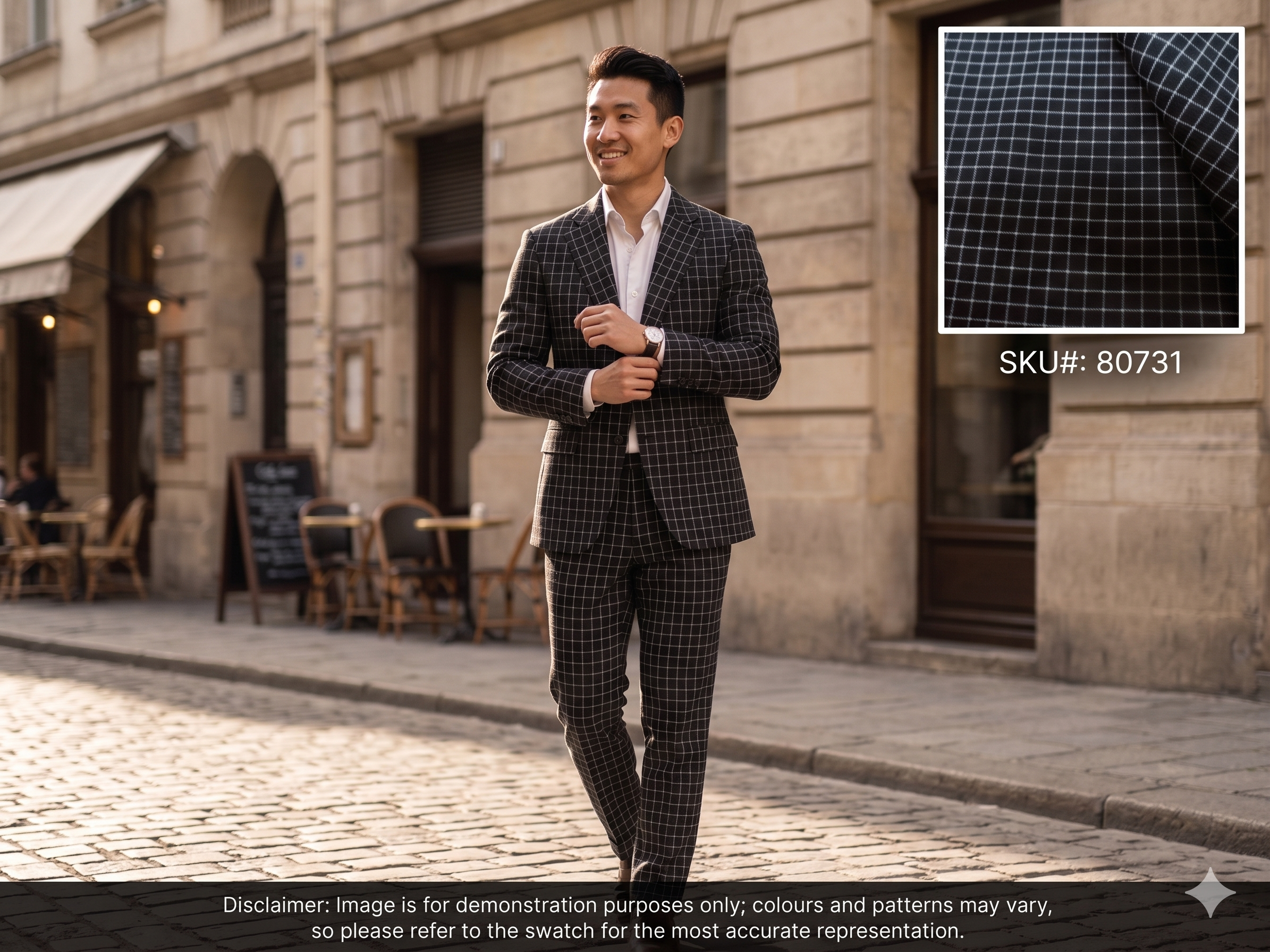 Man with Black White Check Worsted Wool Blazer Suiting
