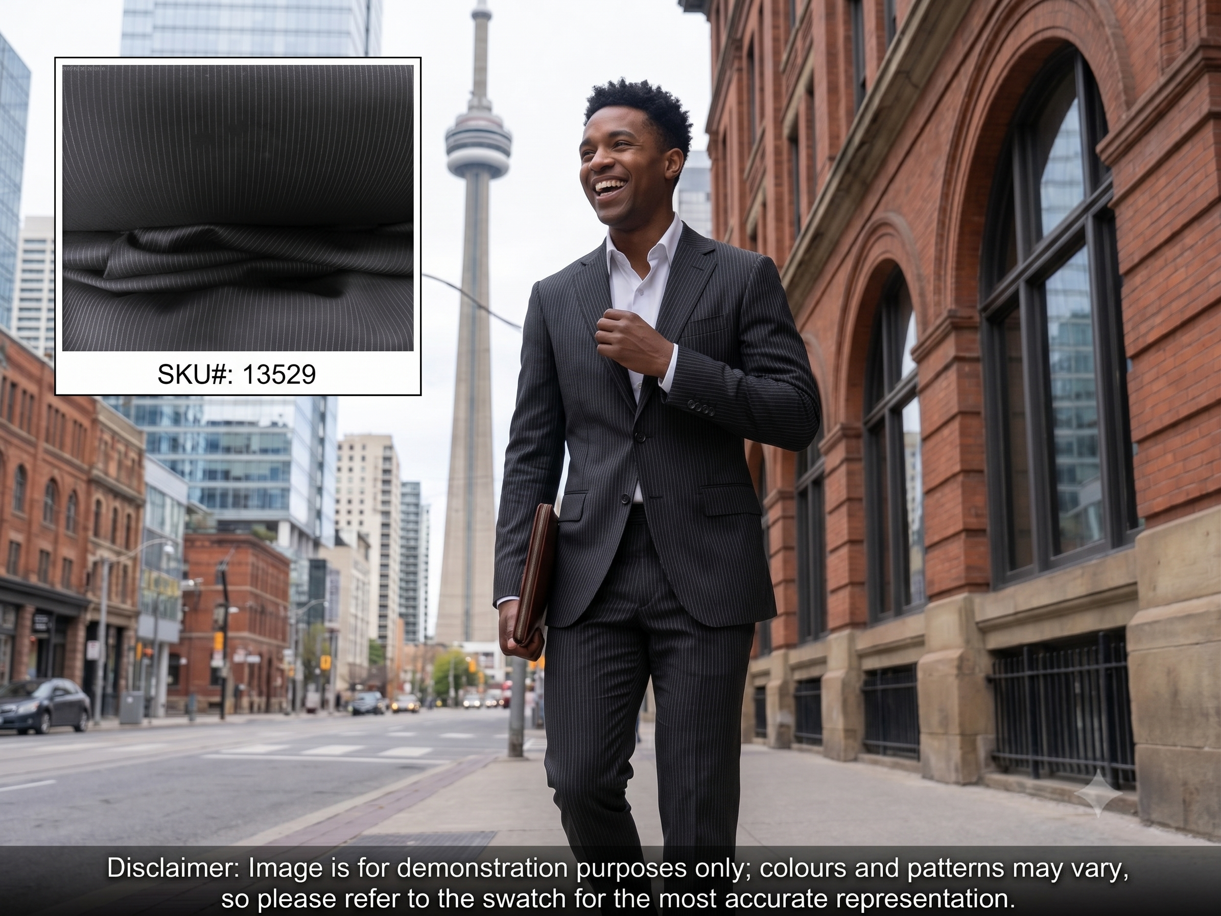 Man with Black White Fine Stripe Wool Suiting