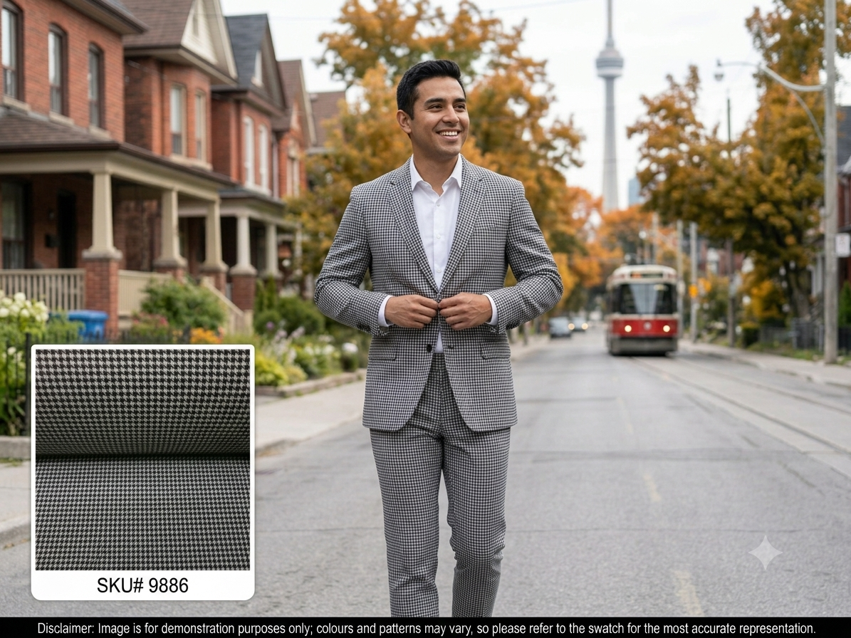Man with Black White Houndstooth Wool Blazer Suiting