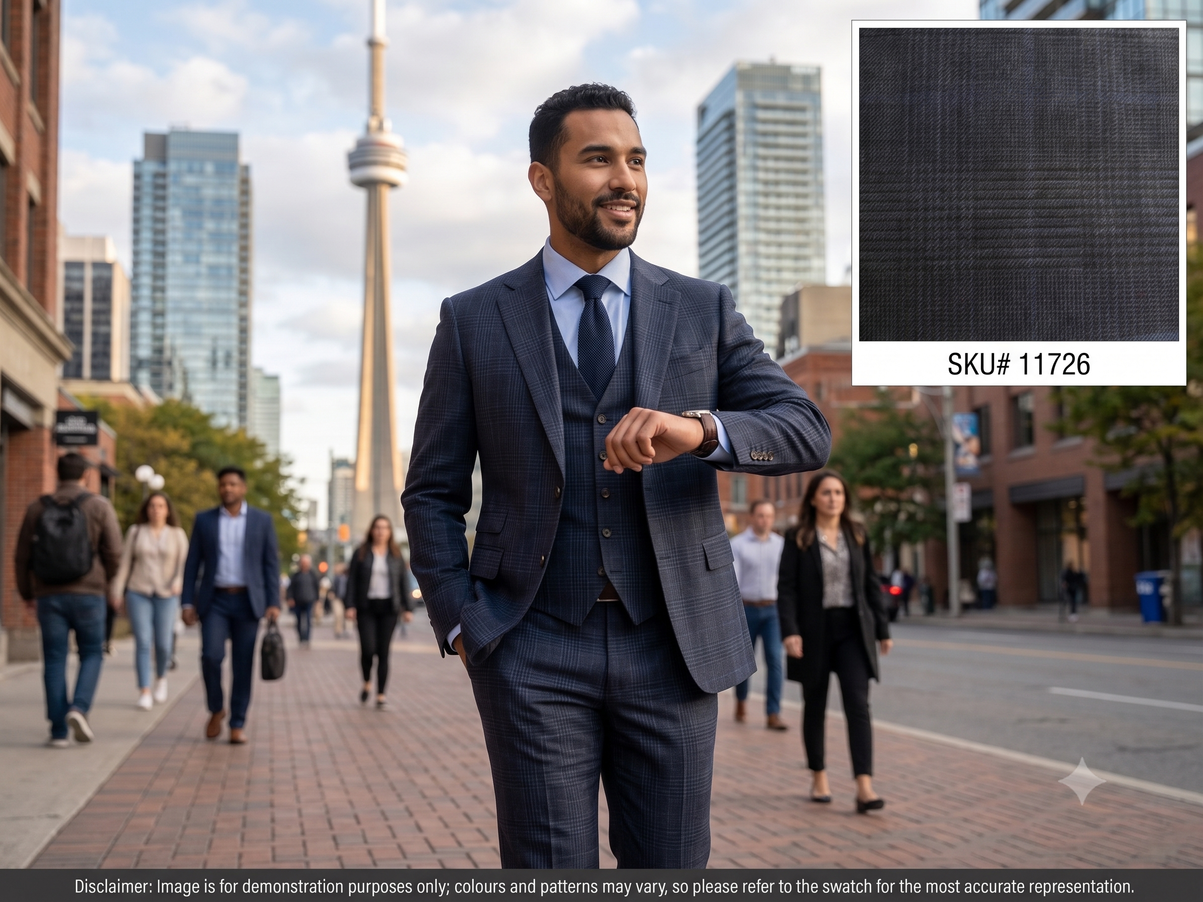 Man with Blue Black Check Wool Suiting
