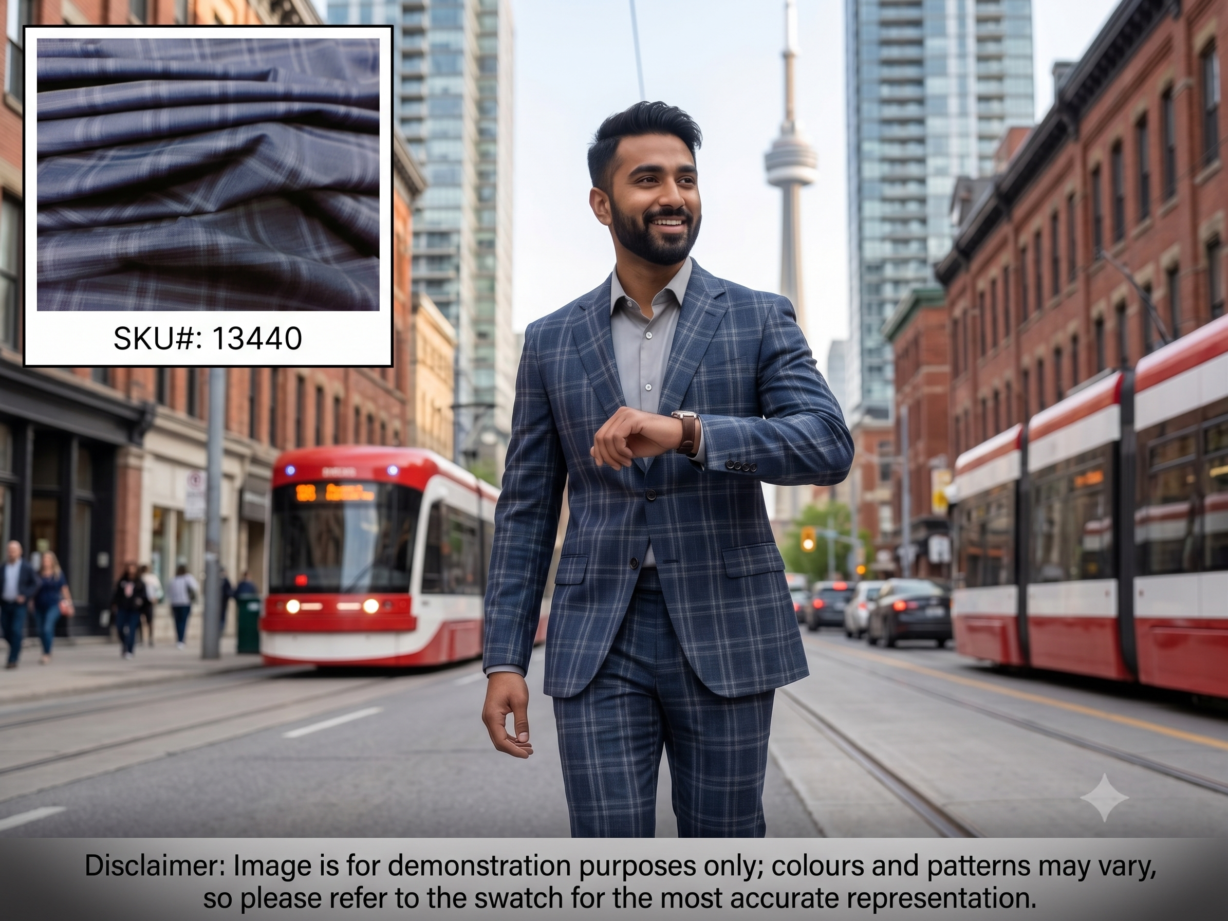 Man with Blue Black Check Worsted Wool Suiting