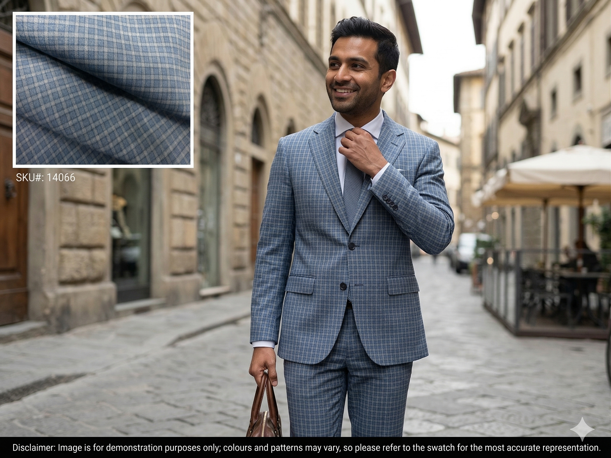 Man with Blue Grey Check Worsted Wool Blazer Suiting - 1