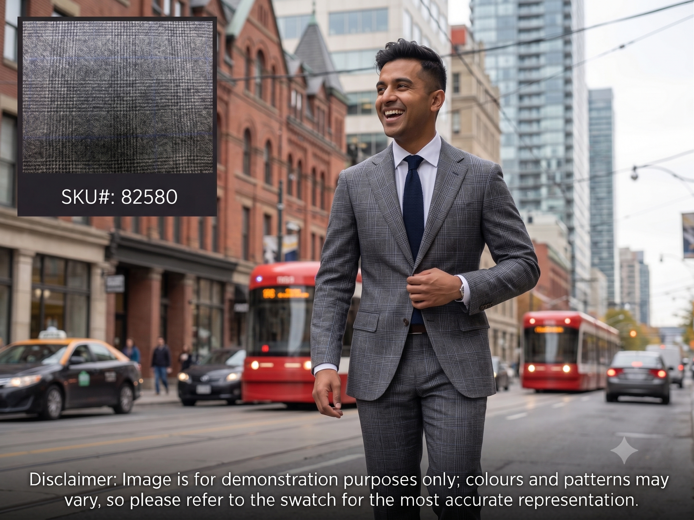 Man with Blue Grey Check Worsted Wool Suiting
