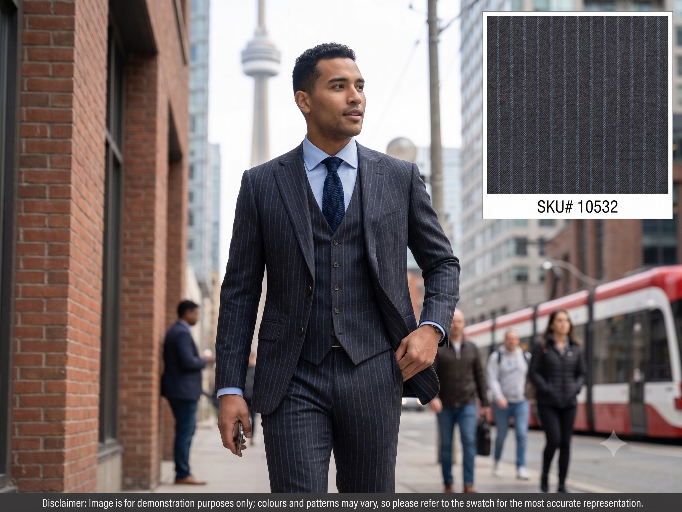 Man with Blue Grey Stripe Wool Suiting