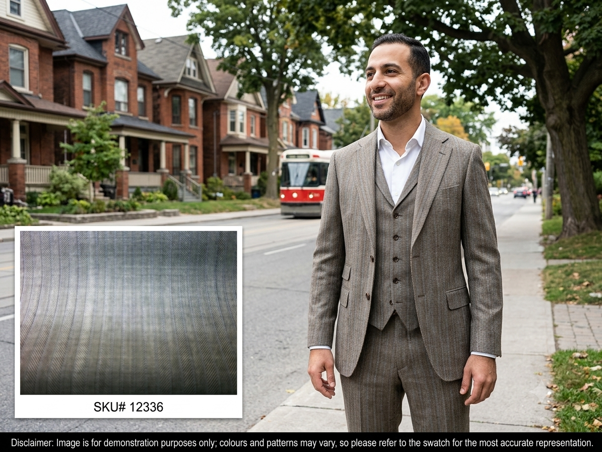Man with Blue Grey Stripe Worsted Wool Suiting