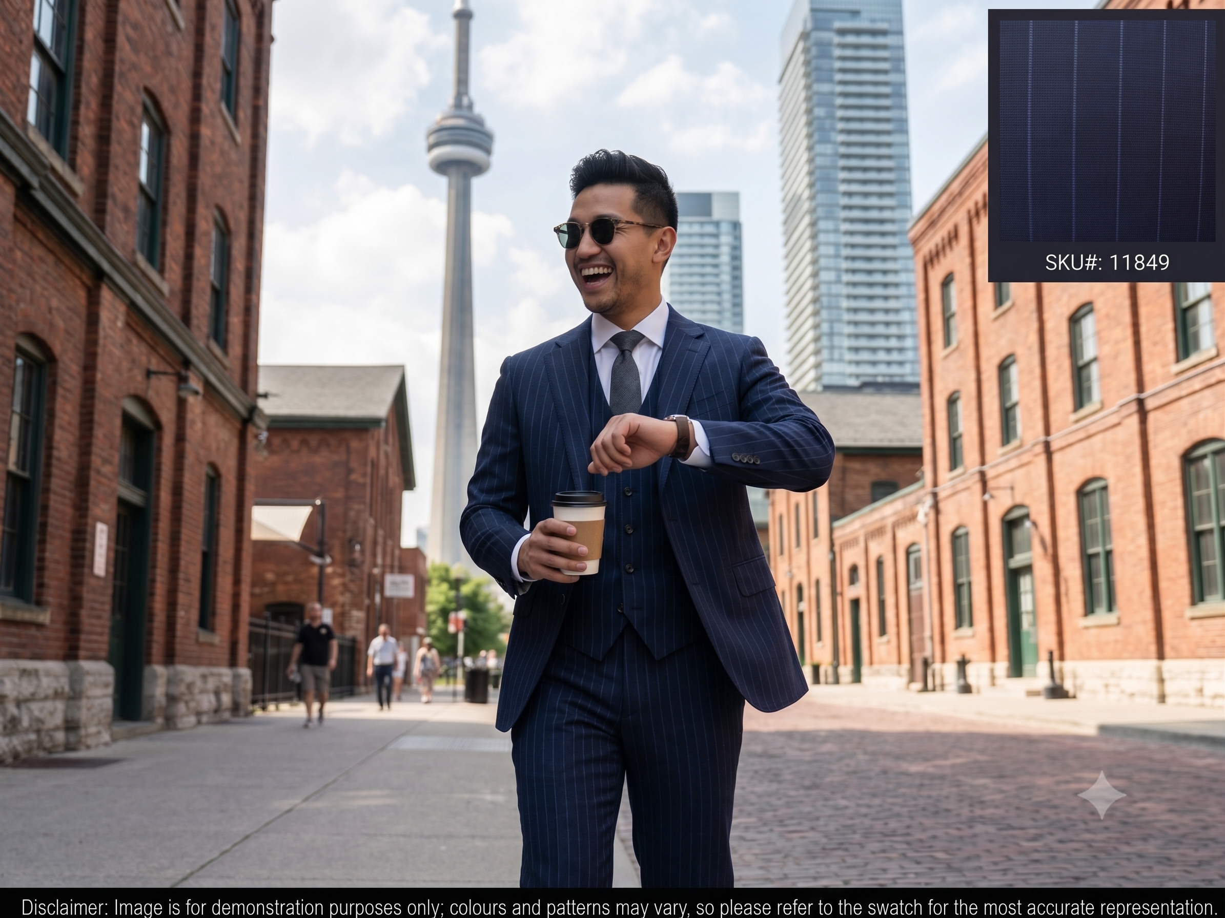 Man with Blue Navy Stripe Stripe Wool Suiting