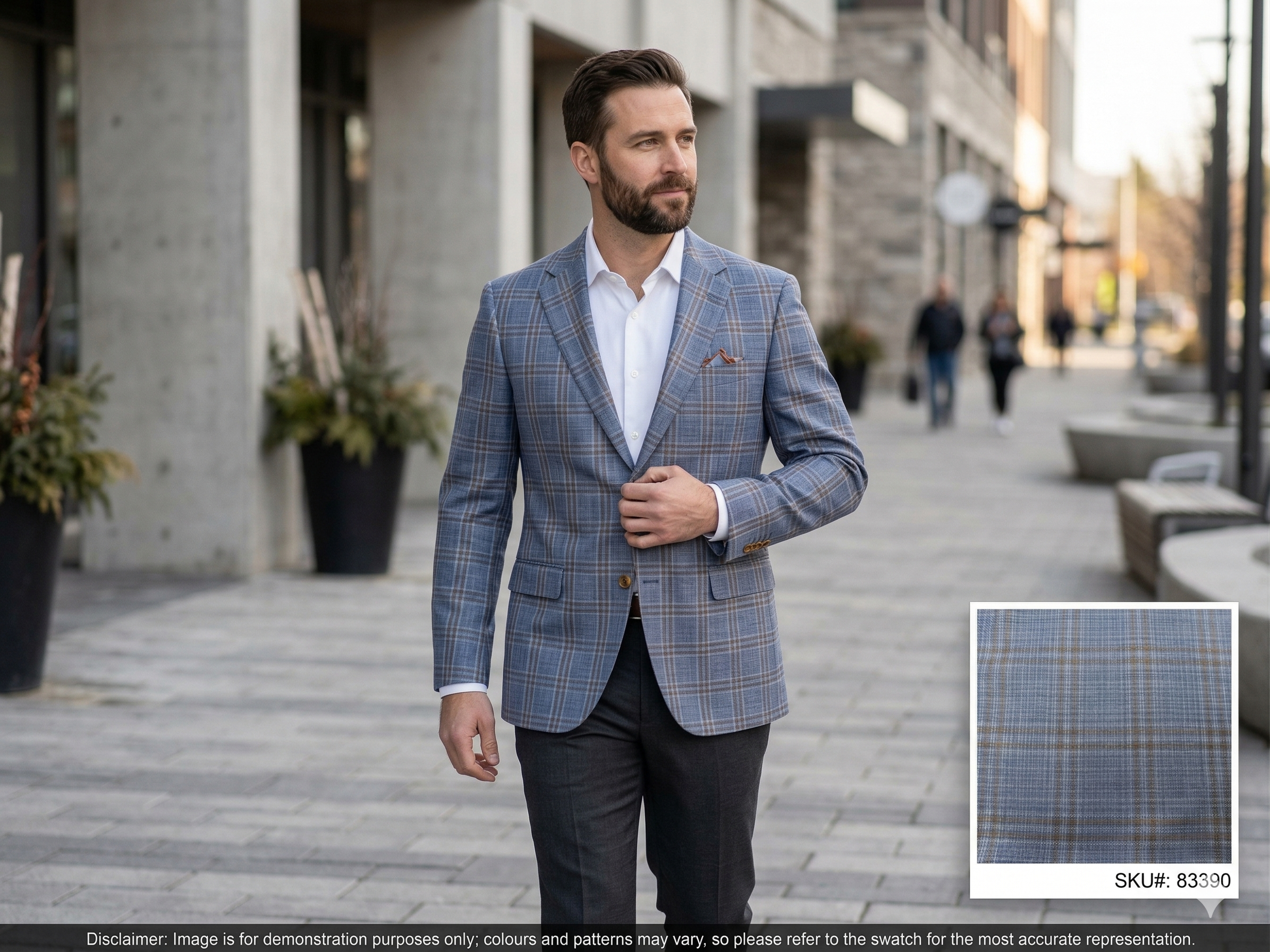 Man with Blue & Red Windowpane Wool Blazer Suiting