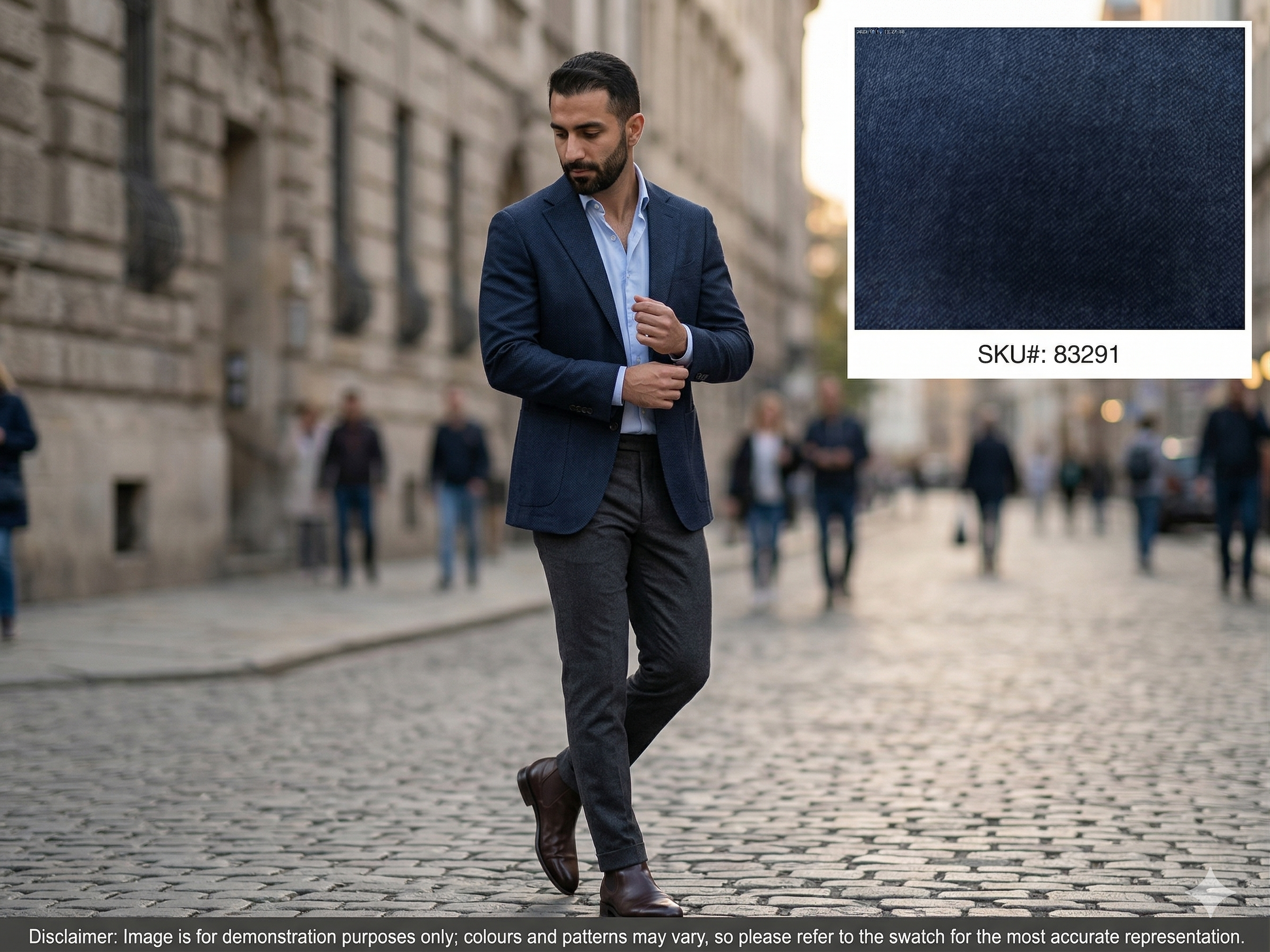Man with Blue Tonal Sharkskin Wool Blazer