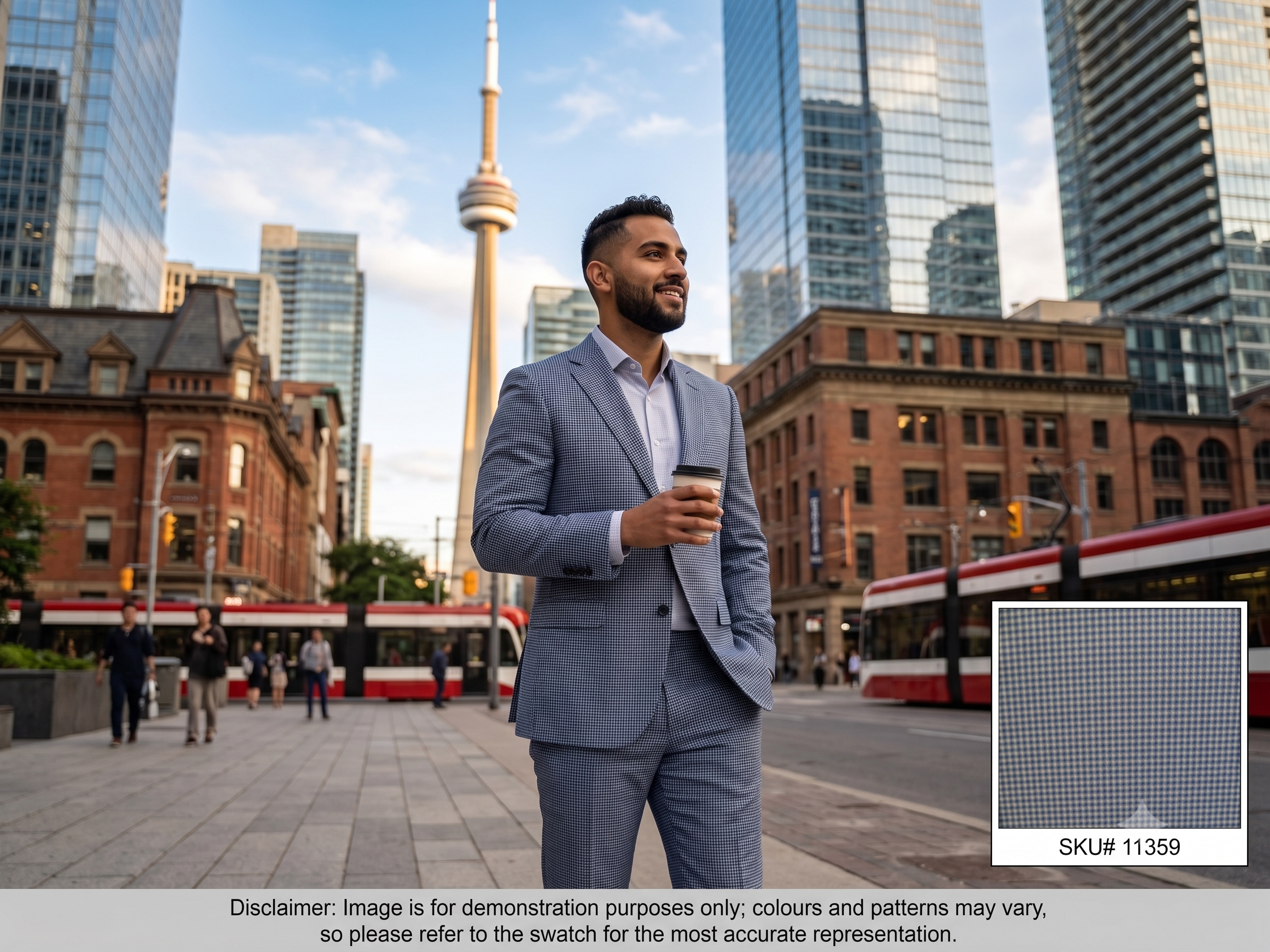 Man with Blue White Check Wool Silk Suiting