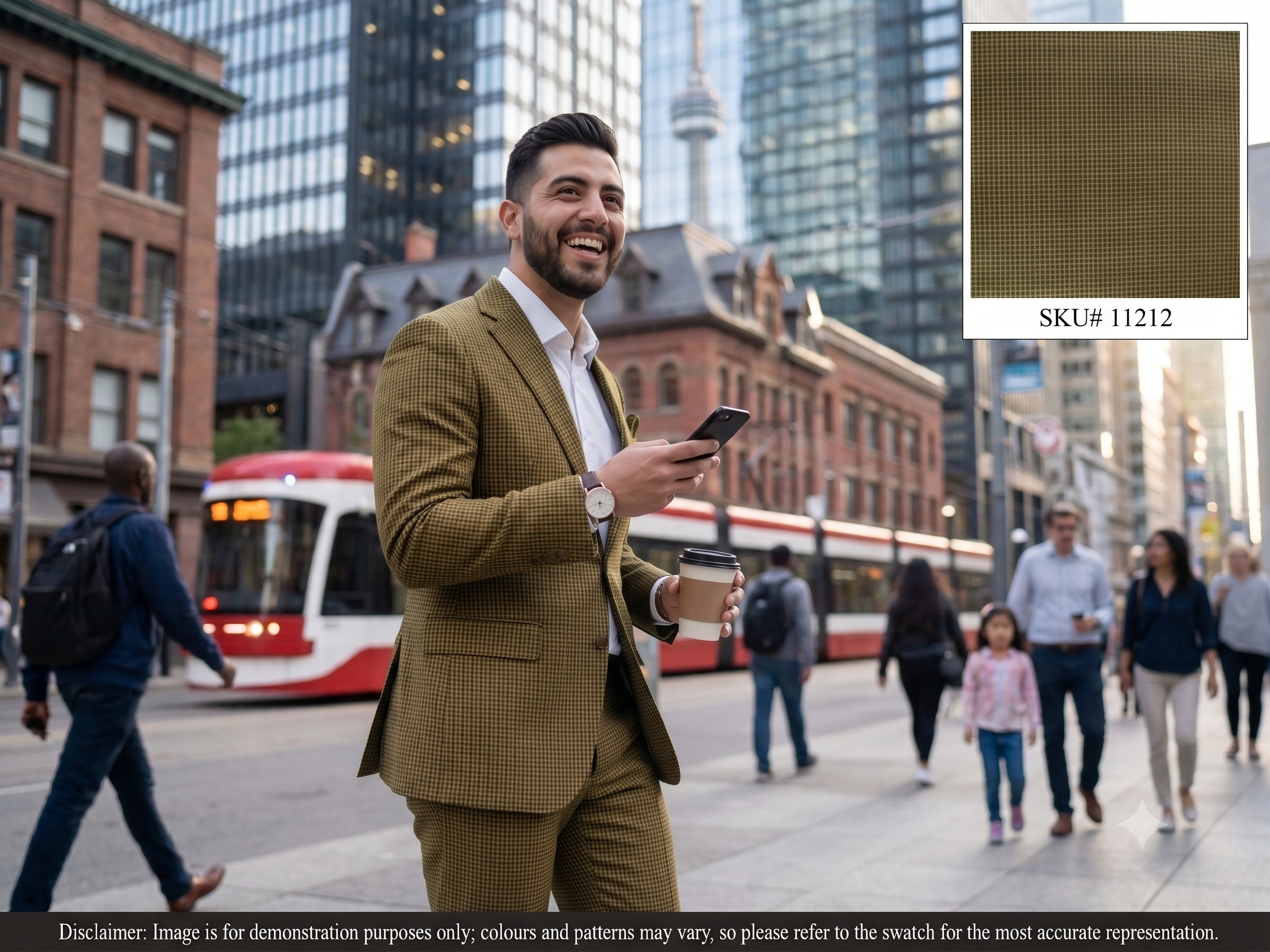Man with Brown Green Birdseye Wool Suiting