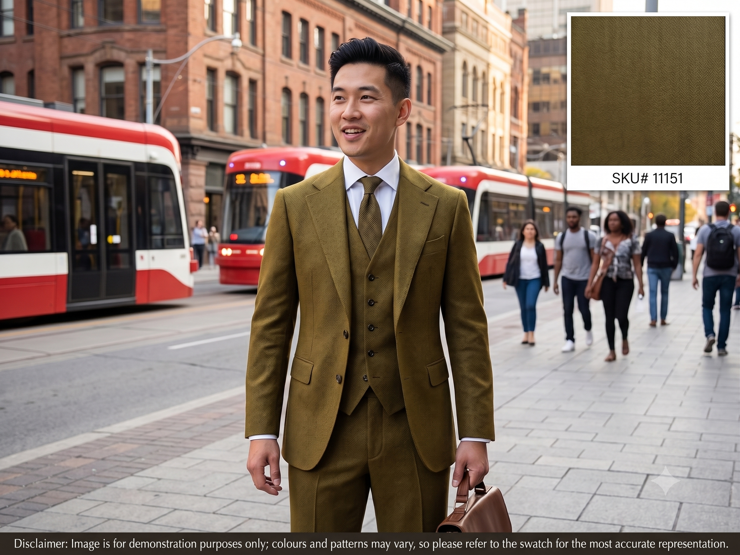 Man with Brown Green Herringbone Wool Suiting