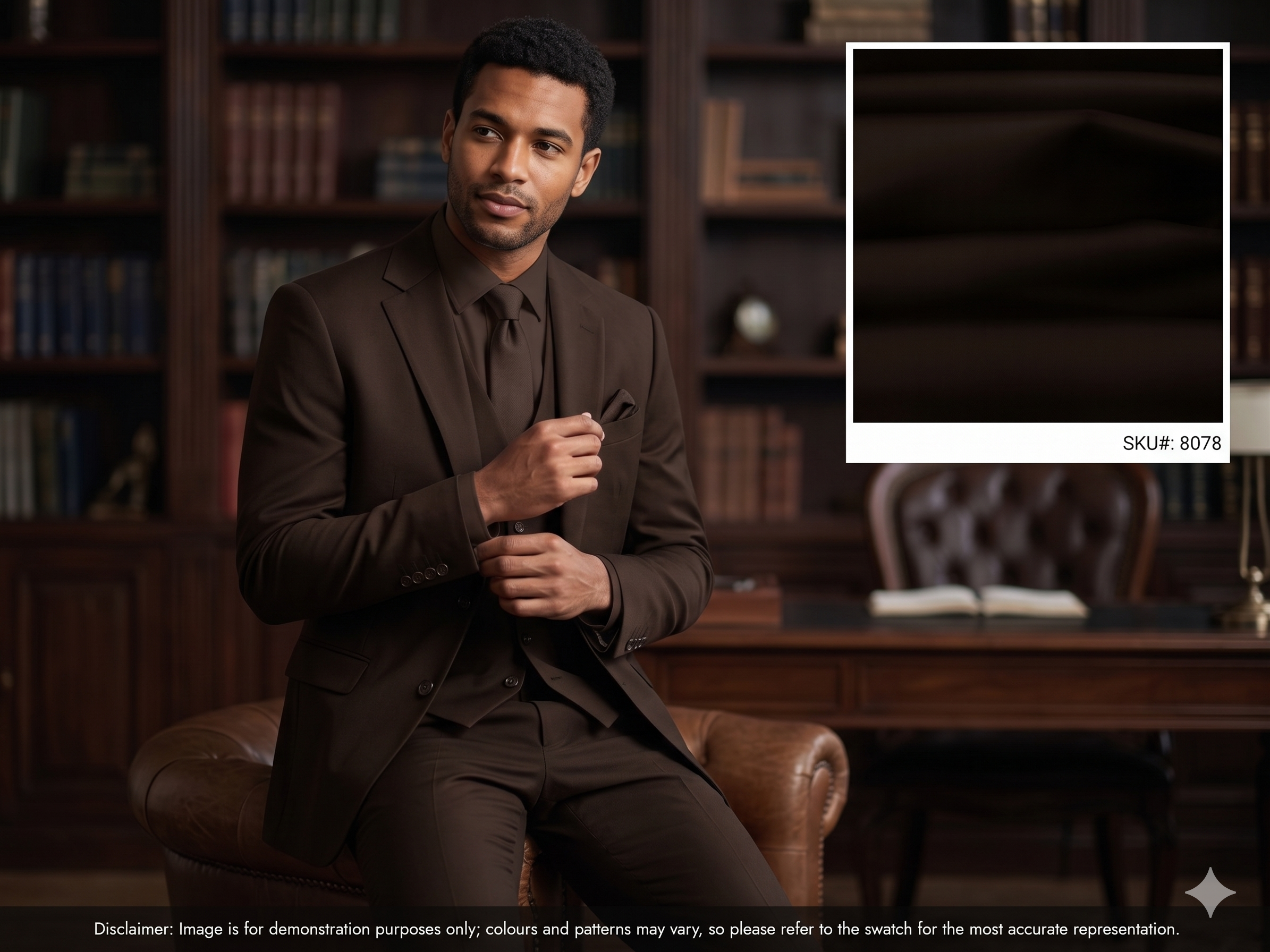 Man with Brown Plain Worsted Wool Suiting