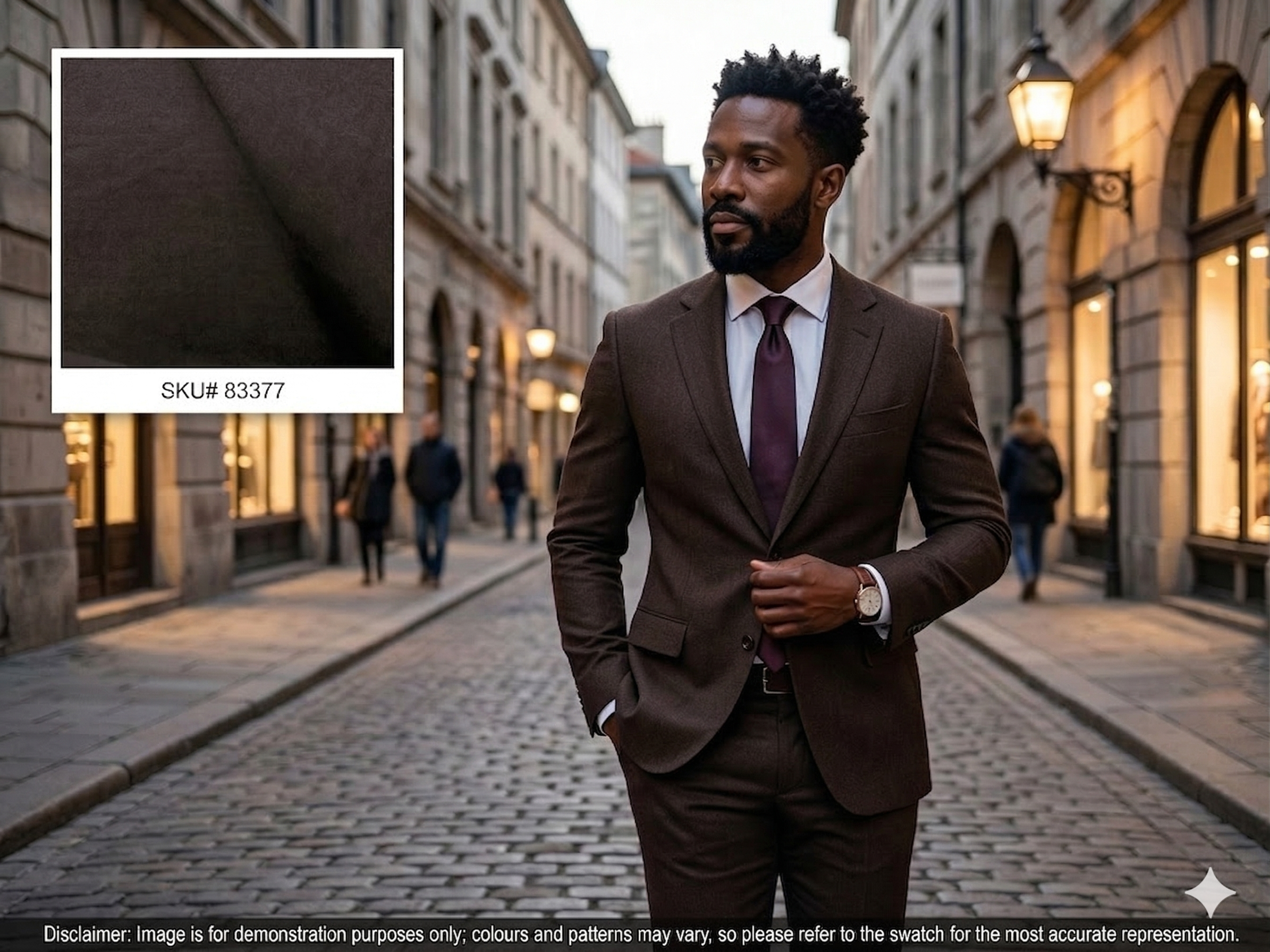 Man with Brown Plain Worsted Wool Suiting