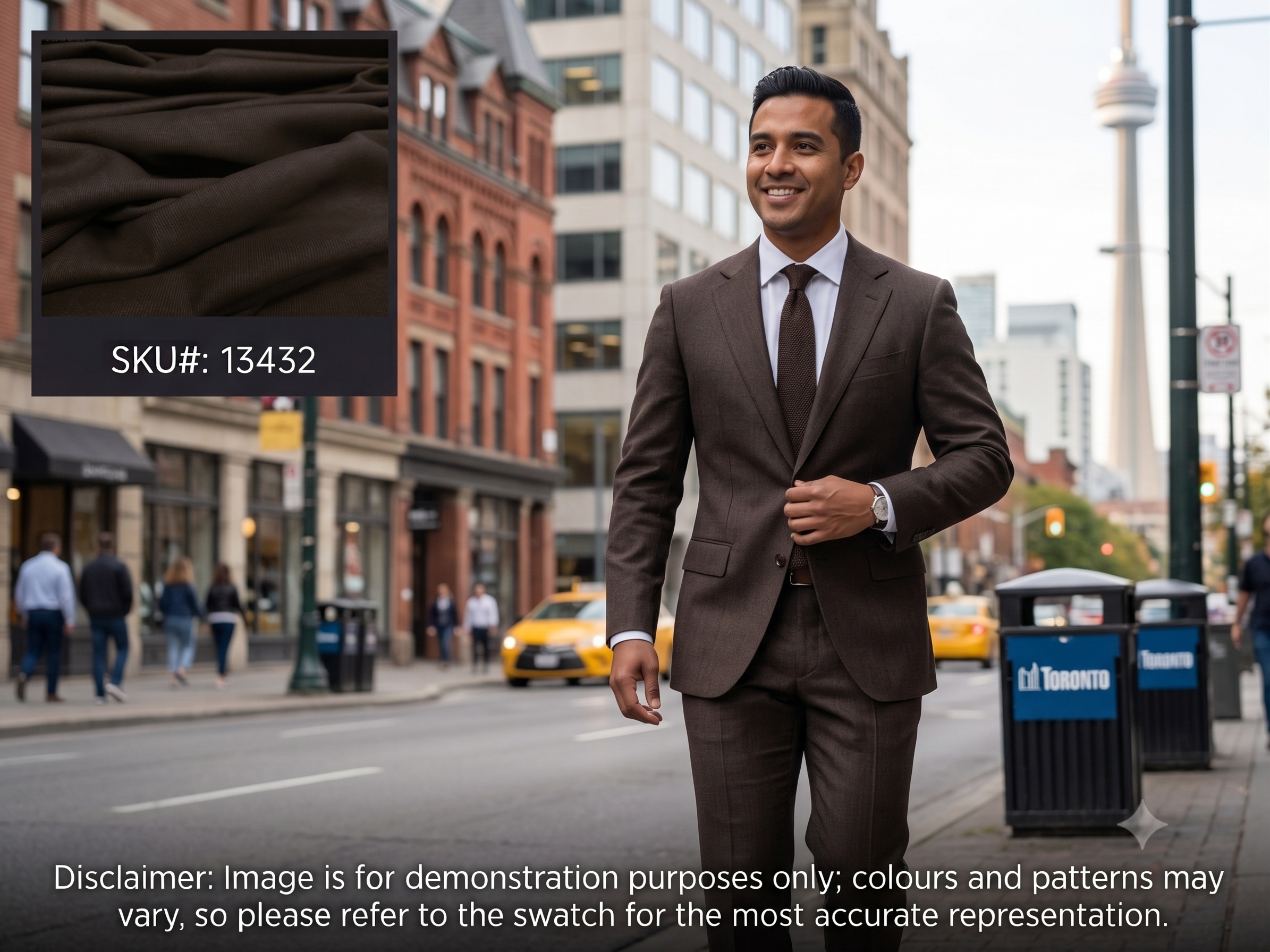 Man with Brown Plain Worsted Wool Suiting