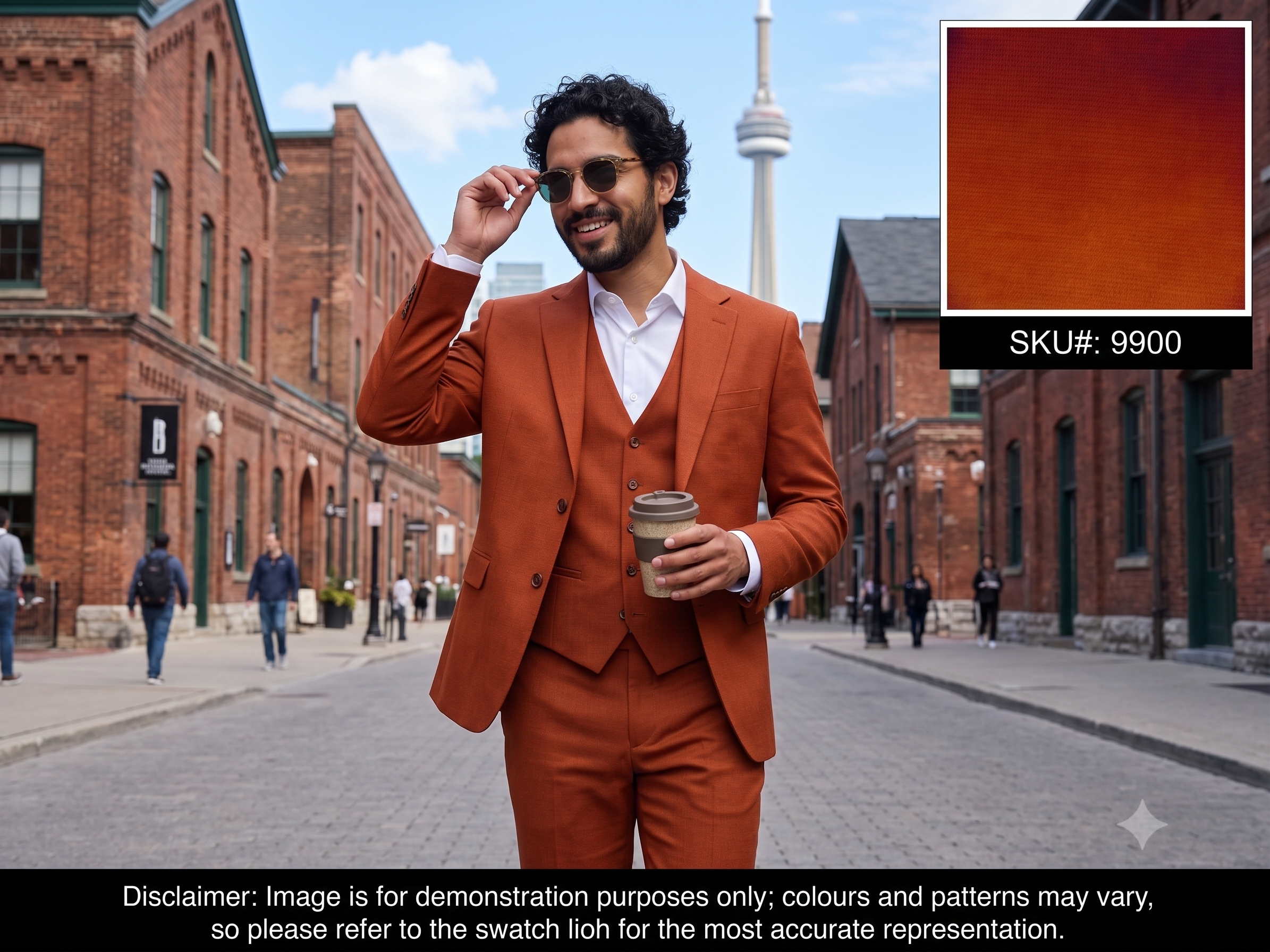 Man with Burnt Orange Plain Wool Dresses Suiting