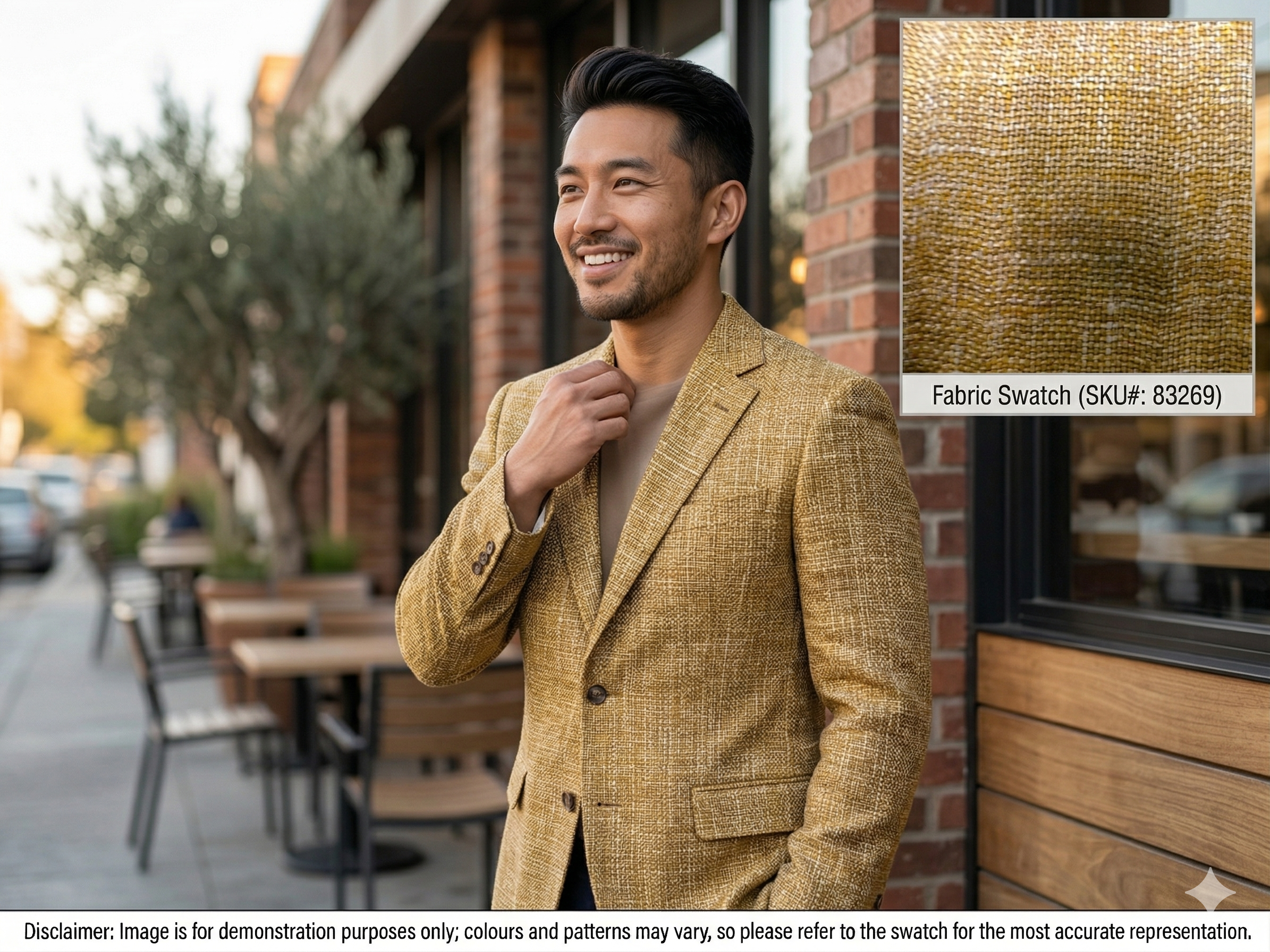 Man with Camel Brown Plain Linen Wool Silk Blazer 