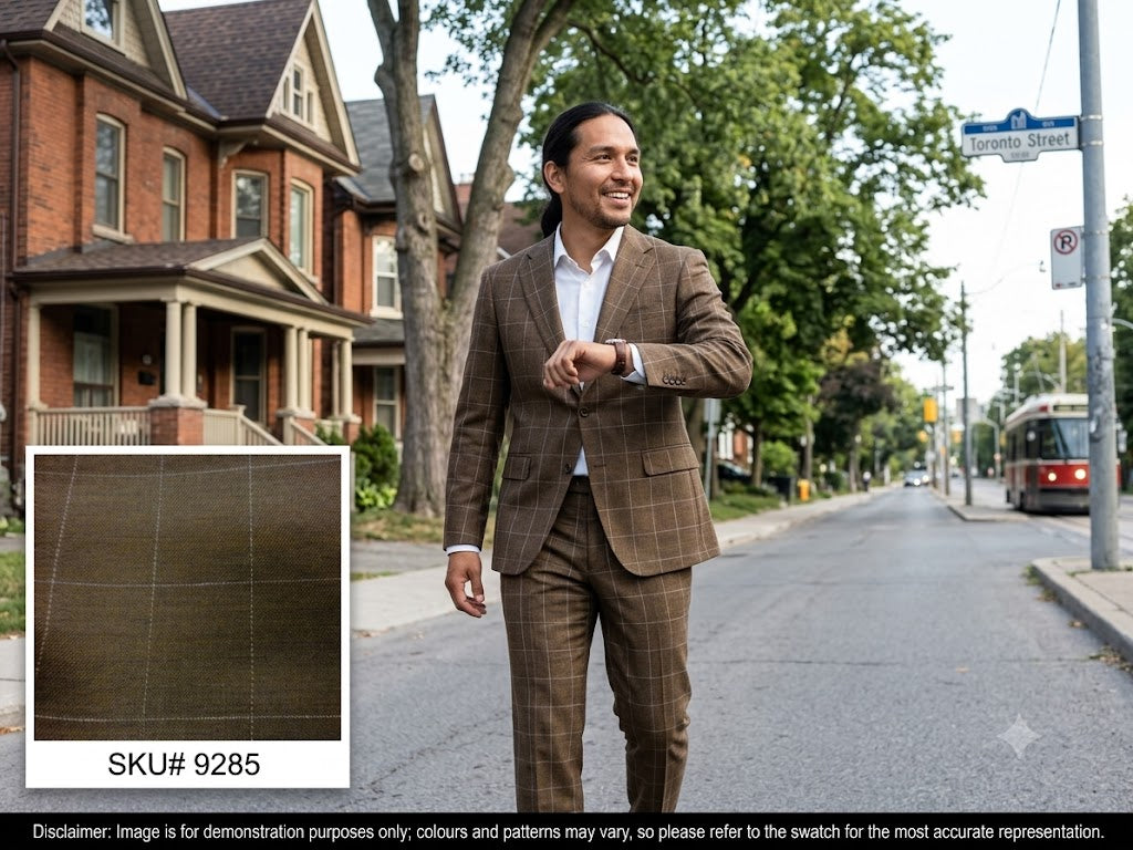 Man with Caramel Brown Beige Check Wool Blazer Suiting