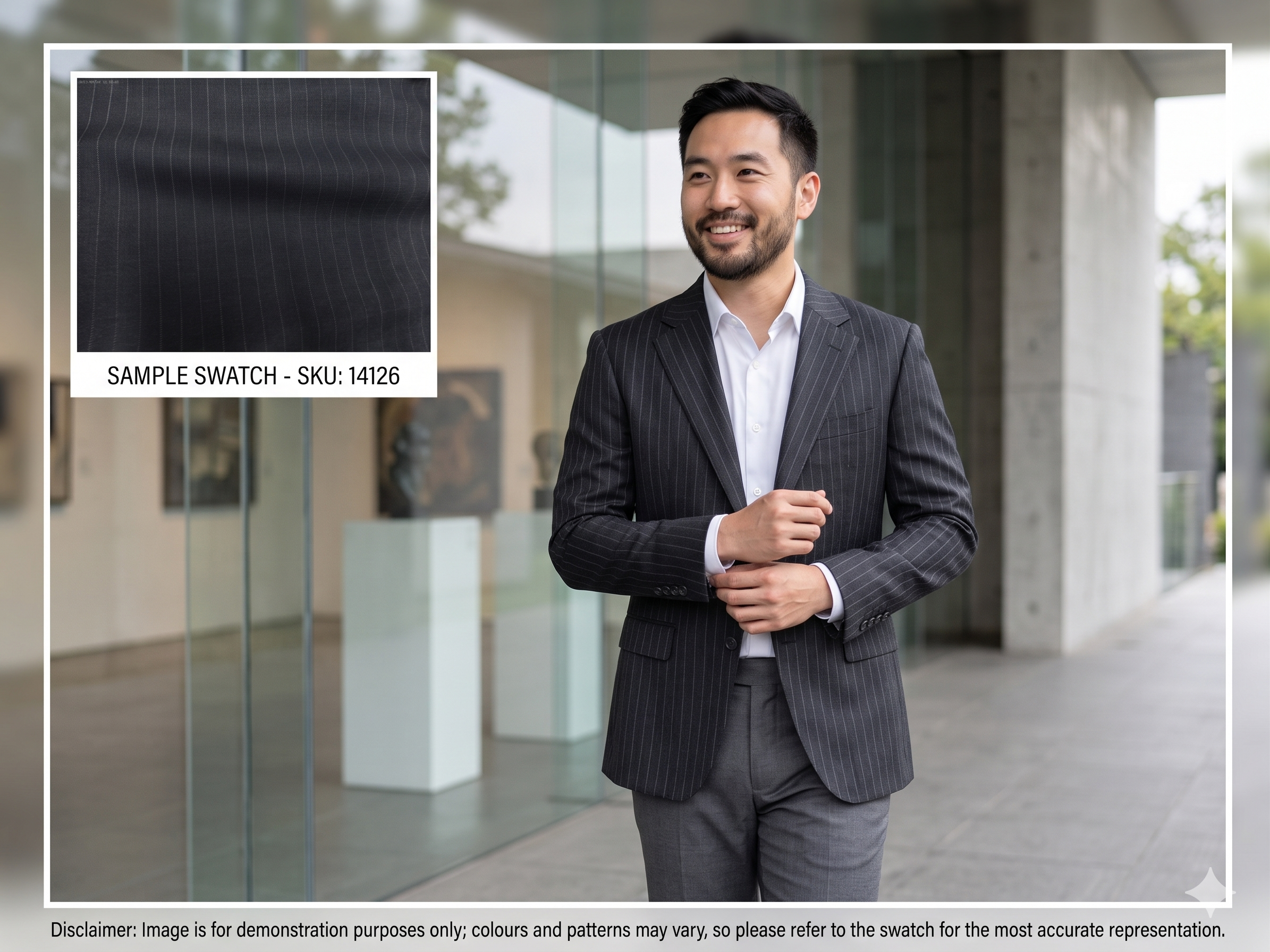 Man with Charcoal Grey Stripe Worsted Wool Blazer Suiting