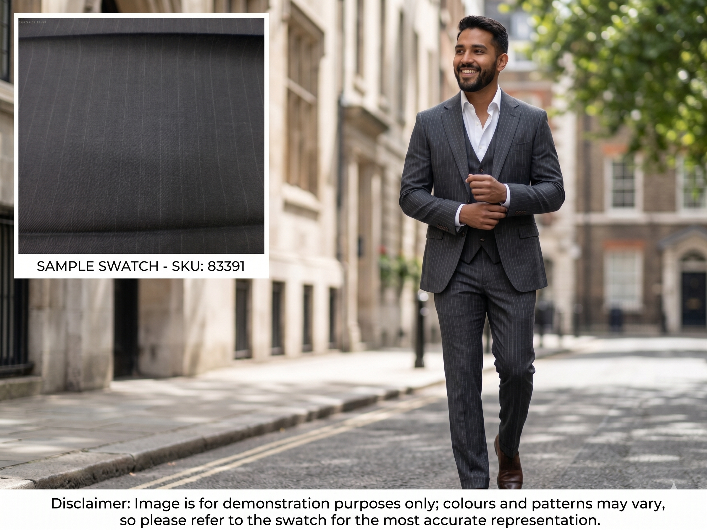 Man with Charcoal Grey Stripe Worsted Wool Suiting - 1