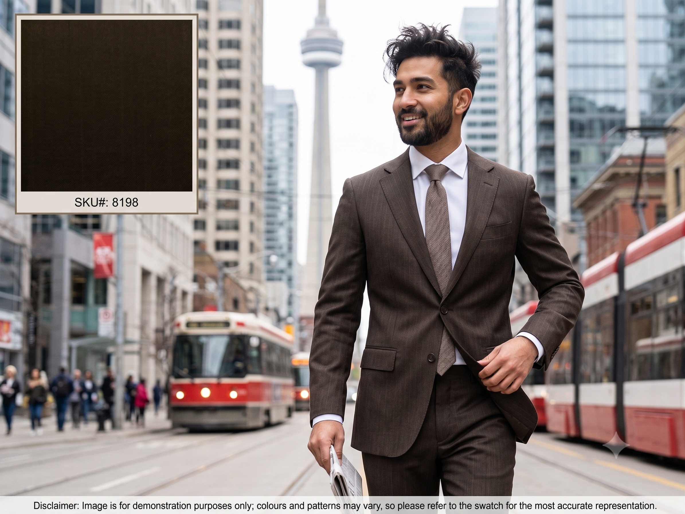 Man with Chocolate Brown Stripe Wool Suiting