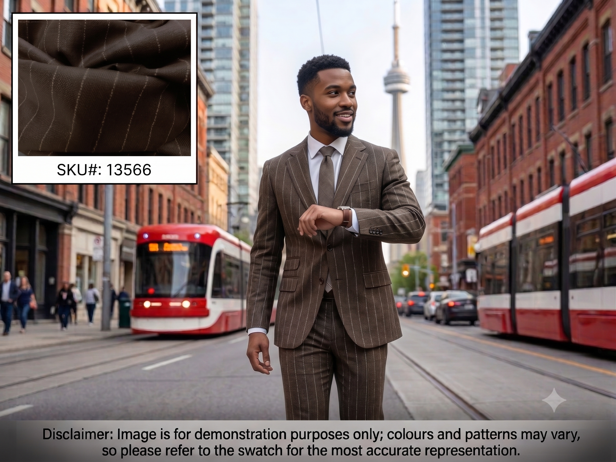 Man with Chocolate Brown Taupe Stripe Silk Linen Suiting