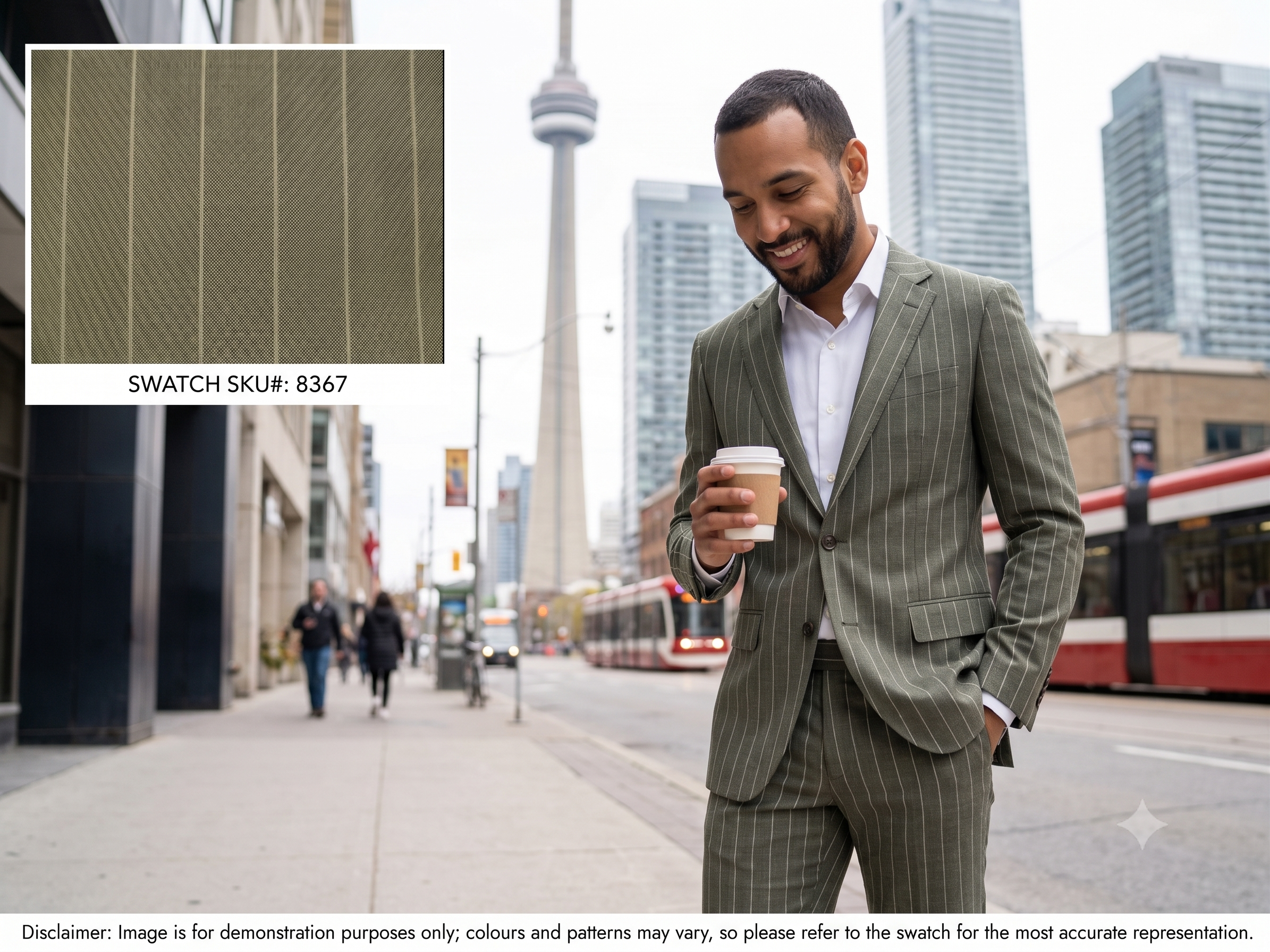Man with Cream Grey Stripe Wool Suiting
