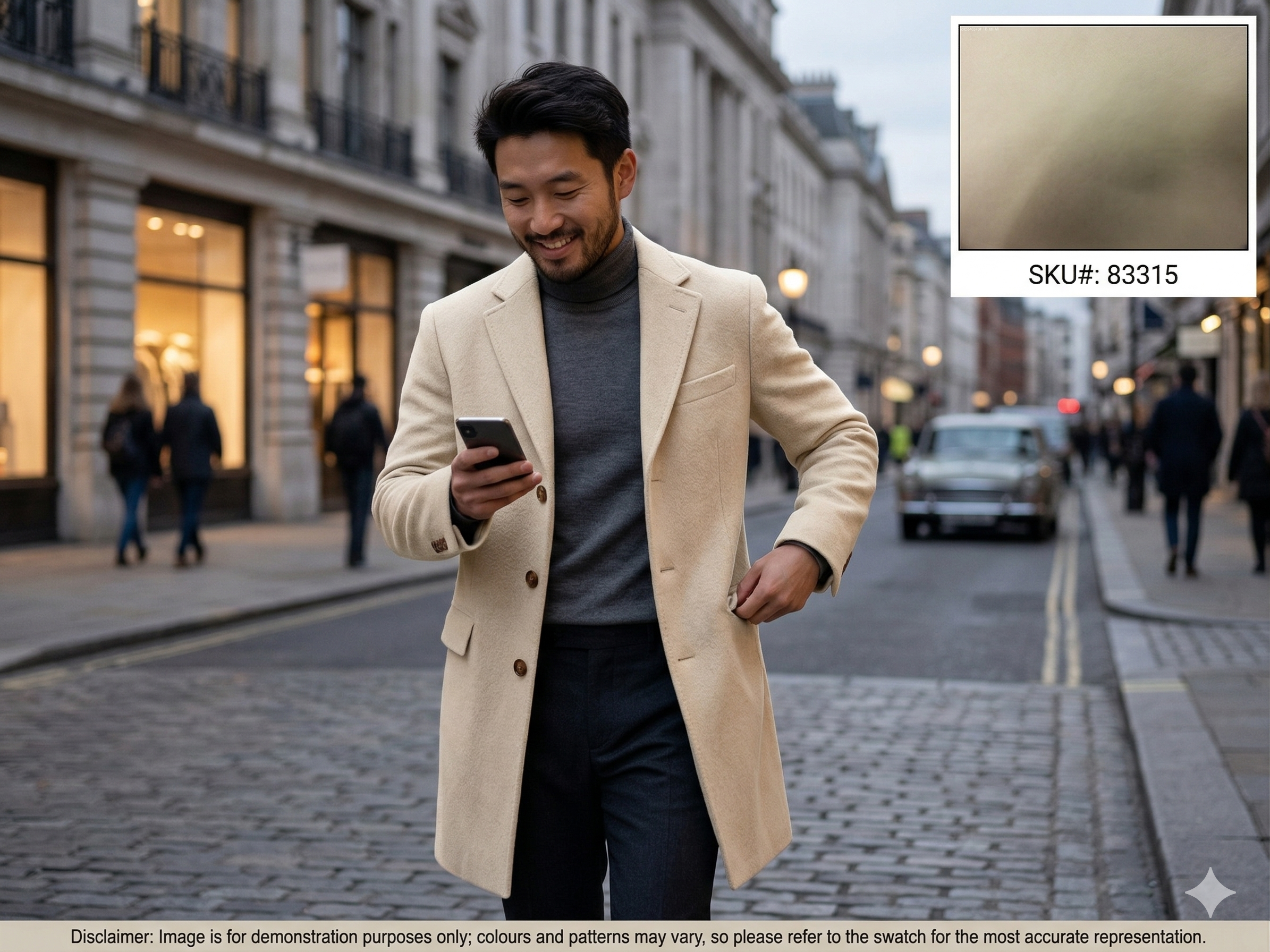 Man with Cream Plain Wool Coating