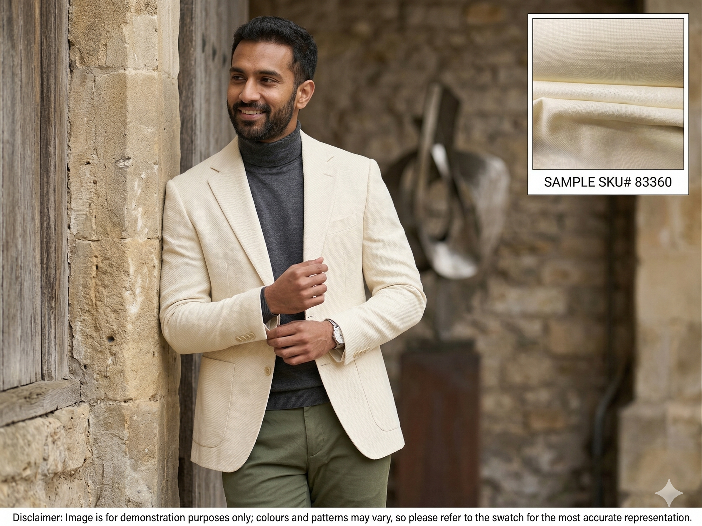 Man with Cream Plain Worsted Wool Suiting