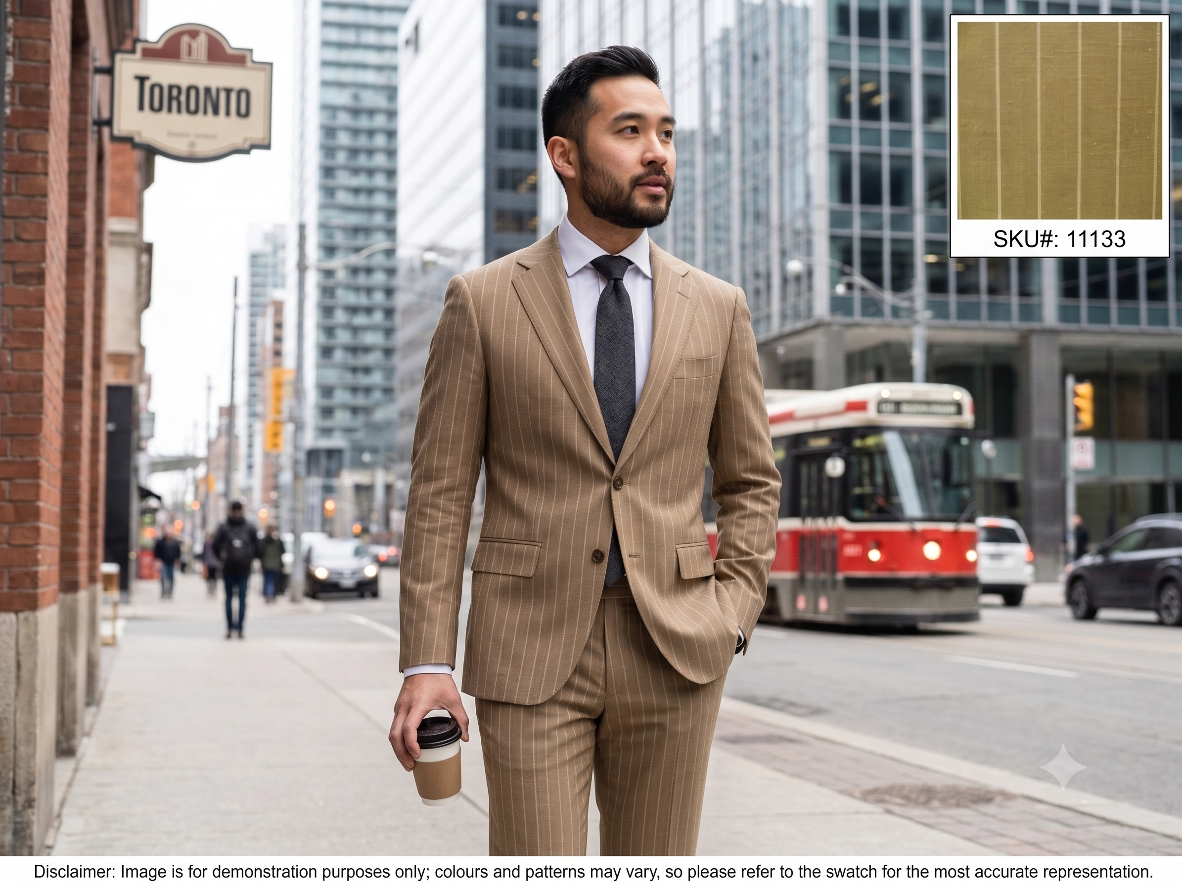 Man with Cream Yellow Stripe Silk Linen Wool Suiting