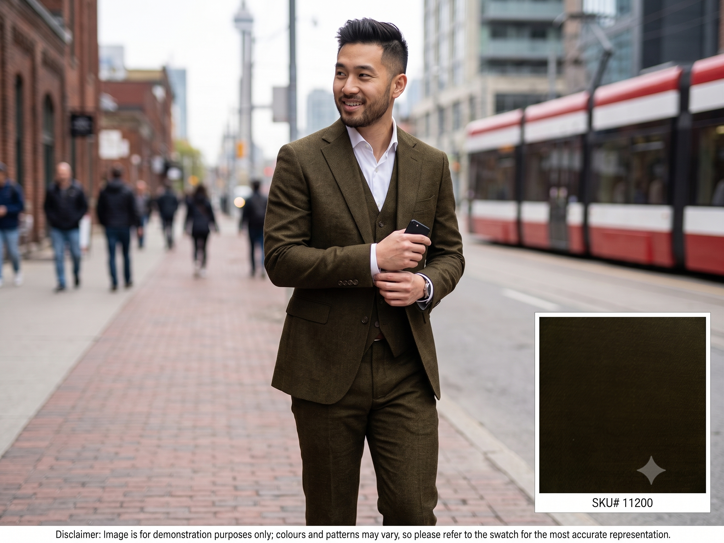 Man with Dark Green Plain Wool Suiting