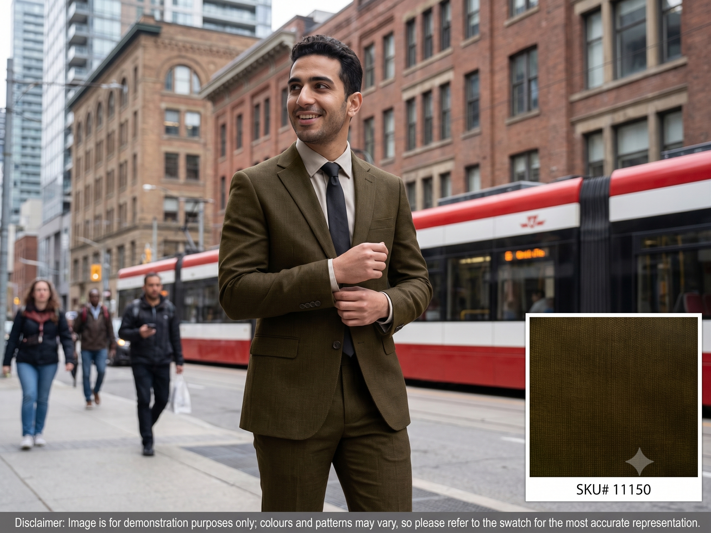 Man with Dark Green Stripe Worsted Wool Suiting