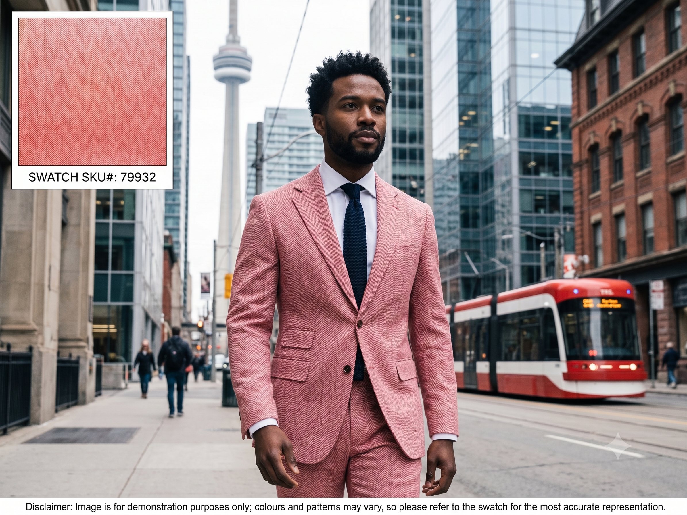 Man with Dusty Pink White Herringbone Silk Wool Suiting