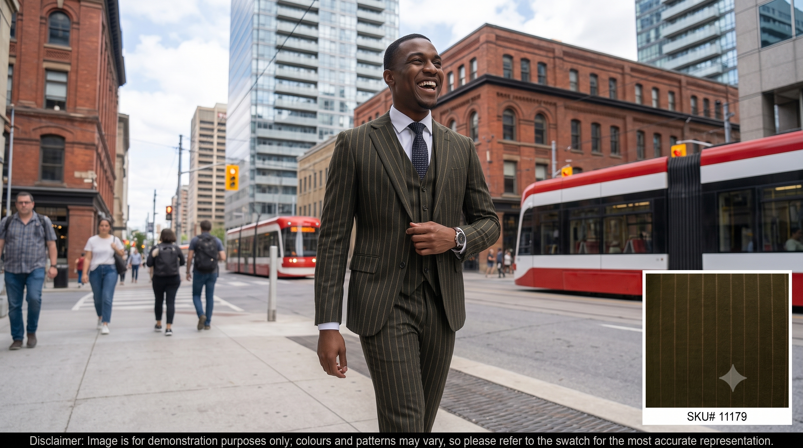 Man with Green Brown Stripe Worsted Wool Suiting