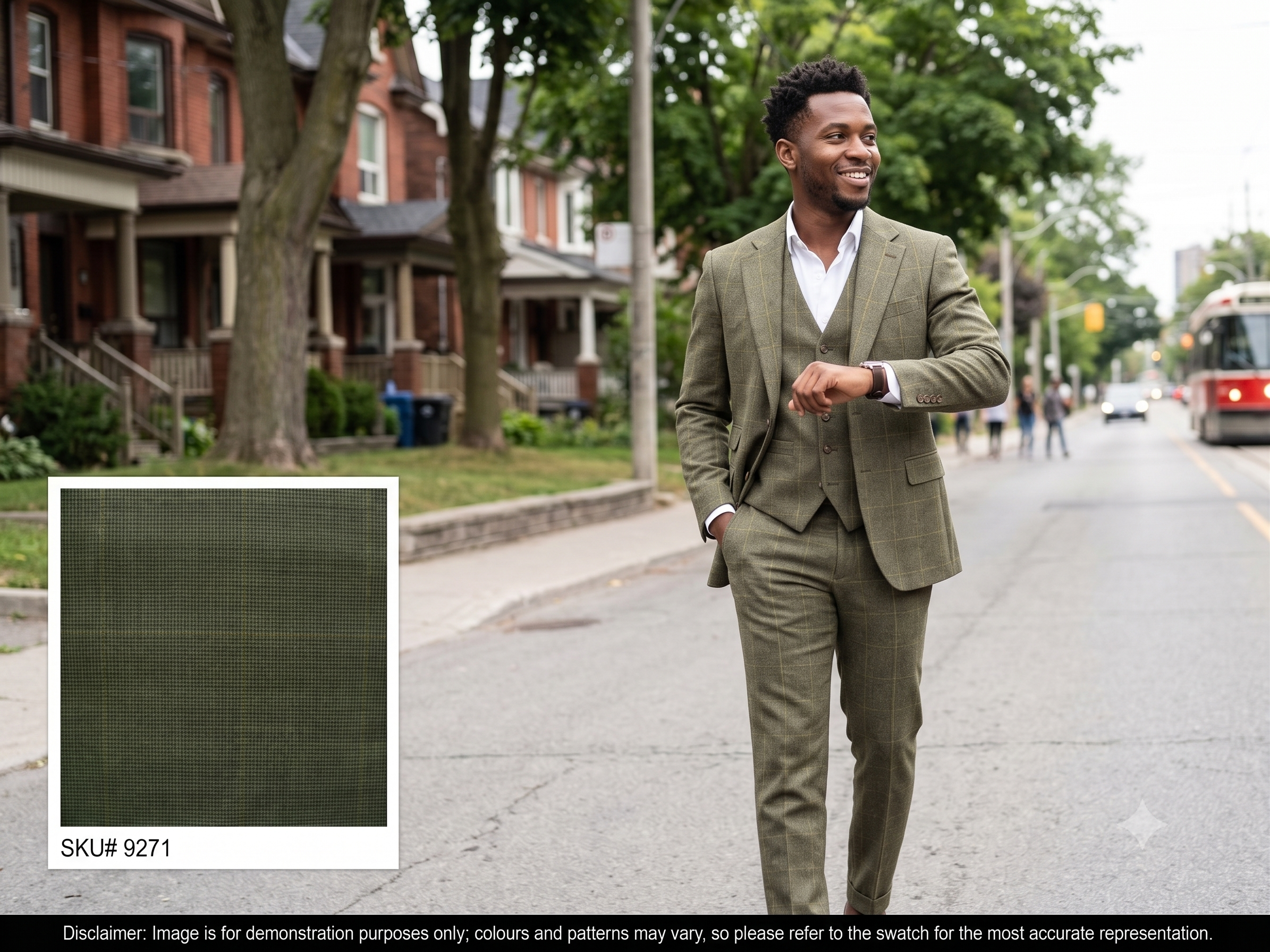 Man with Green Tonal Check Worsted Wool Blazer Suiting