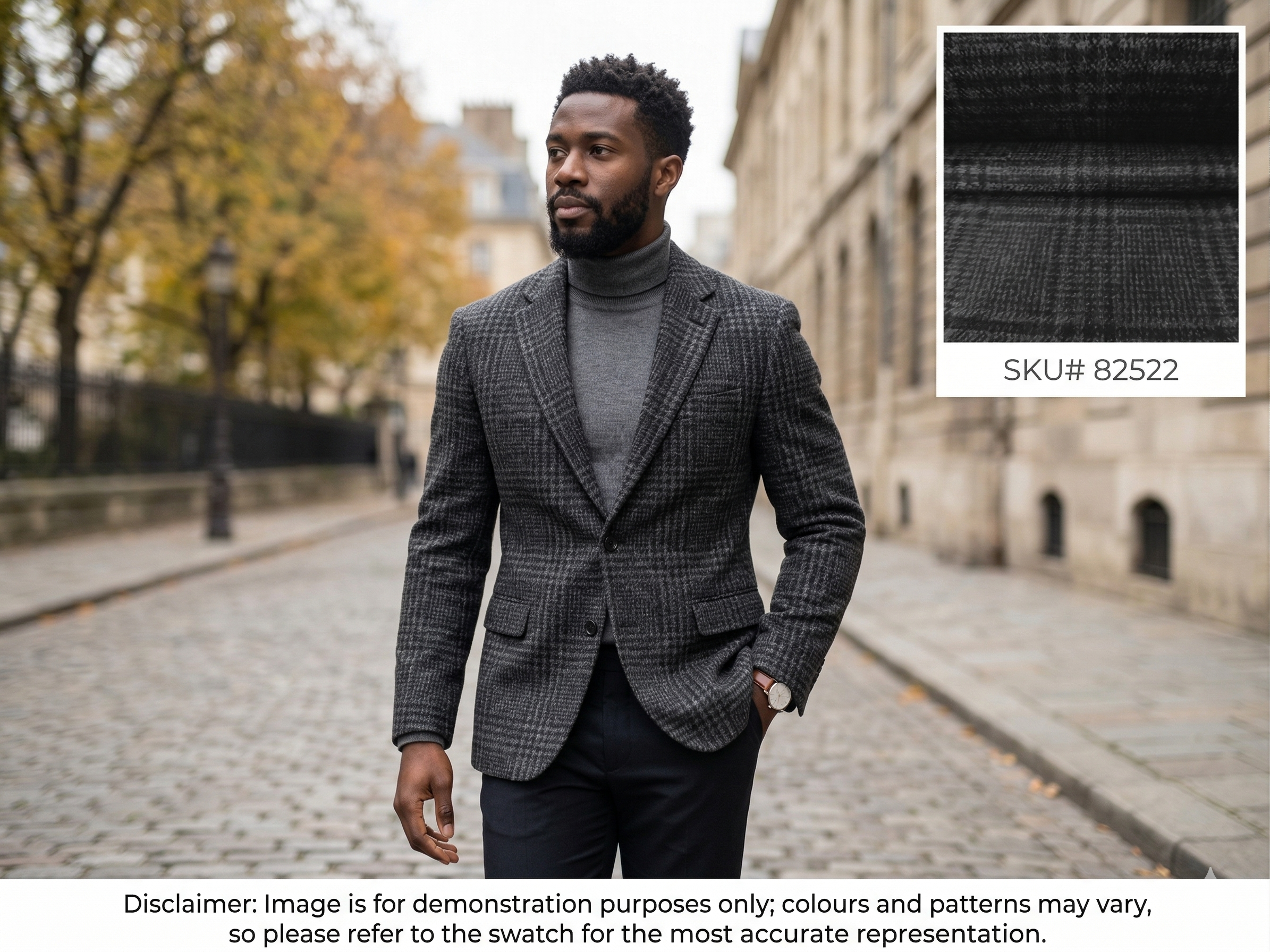Man with Grey Black Check Wool Blazer Coating
